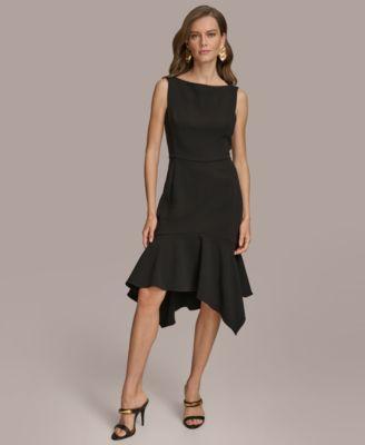 Donna Karan Womens Boat-Neck Sleeveless Ruffled-Hem Sheath Dress Product Image