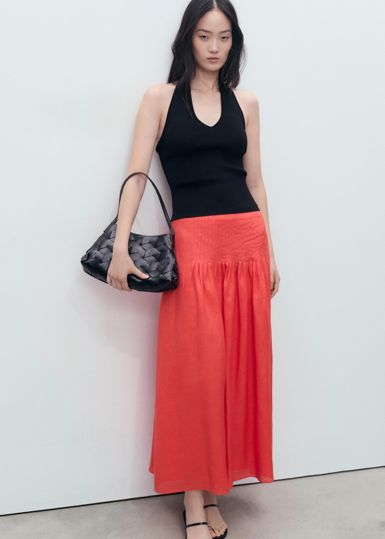 Ramie pleated skirt - Women | MANGO USA Product Image