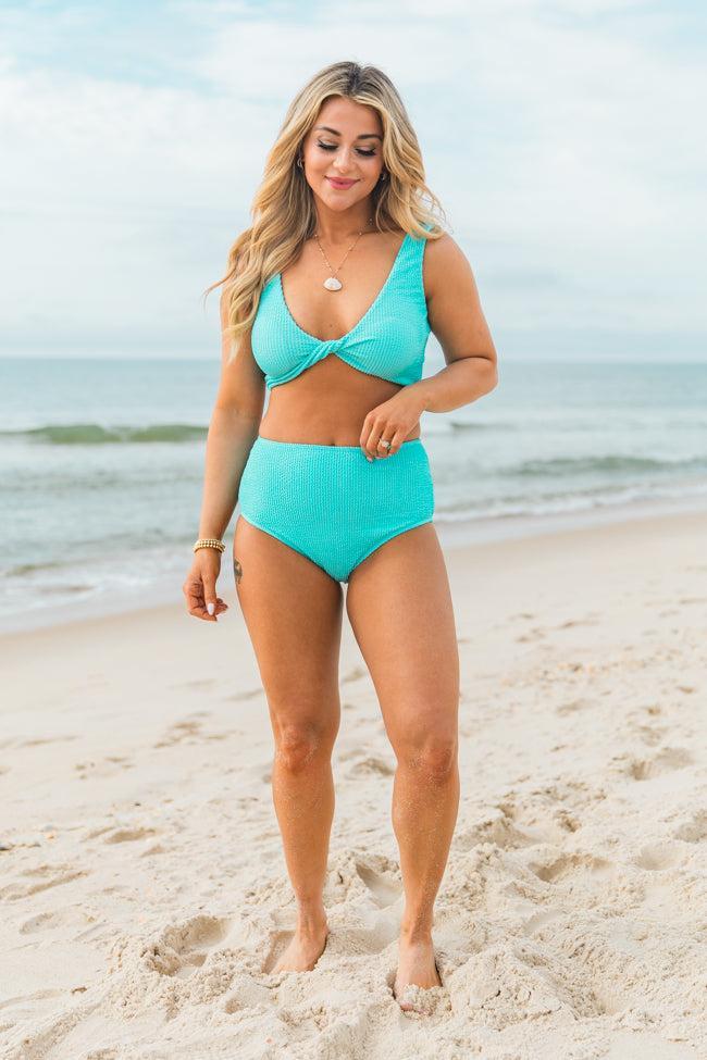 It's My Moment Blue High Waisted Textured Swimsuit Bottoms FINAL SALE Product Image