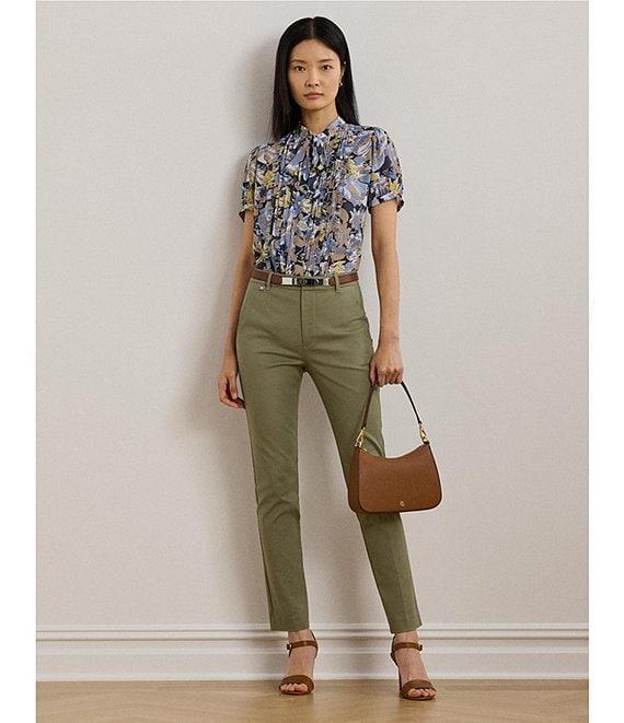 Lauren Ralph Lauren Stretch Flat Front Mid Rise Straight Ankle Pants Product Image