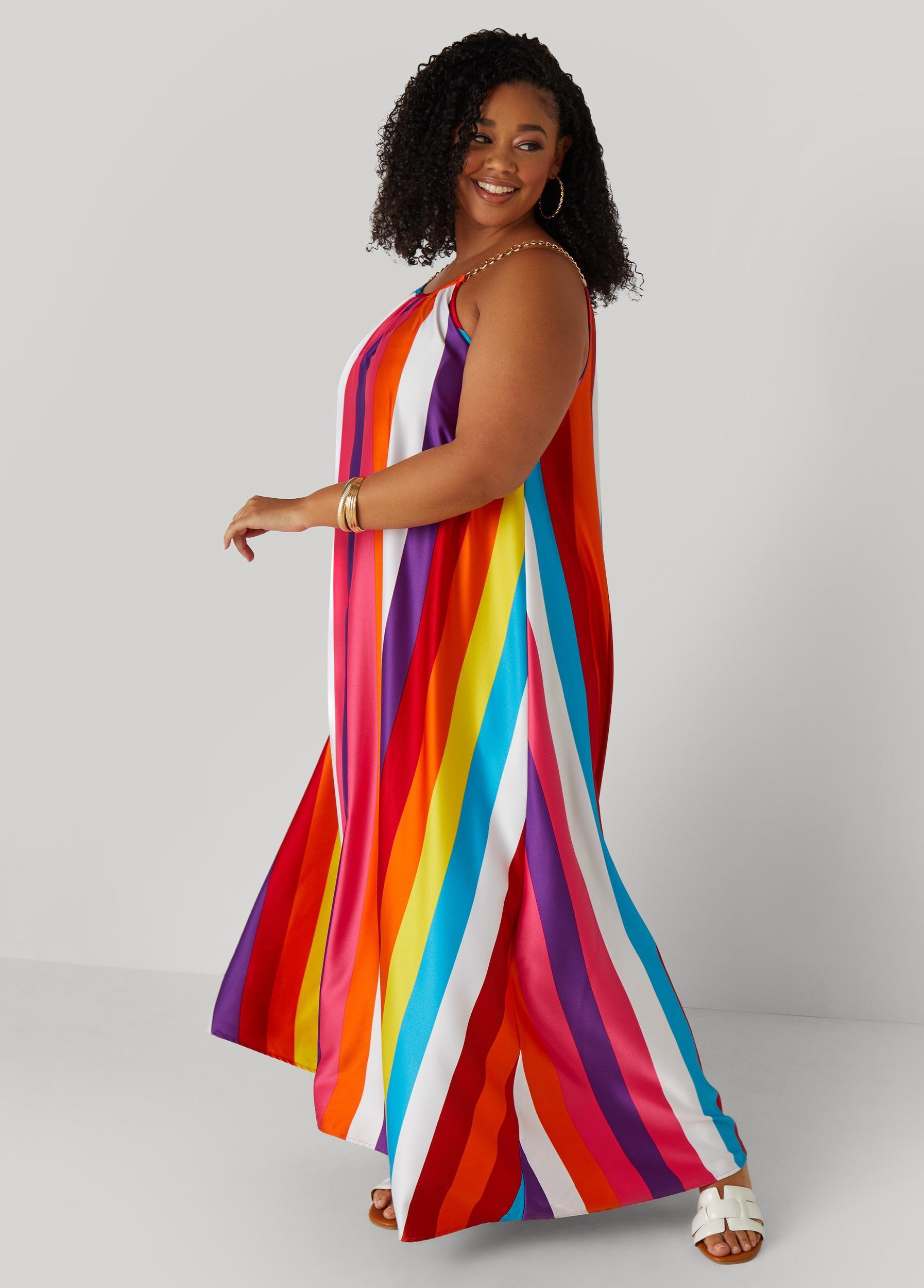 Striped Chain Trimmed Maxi Dress Product Image