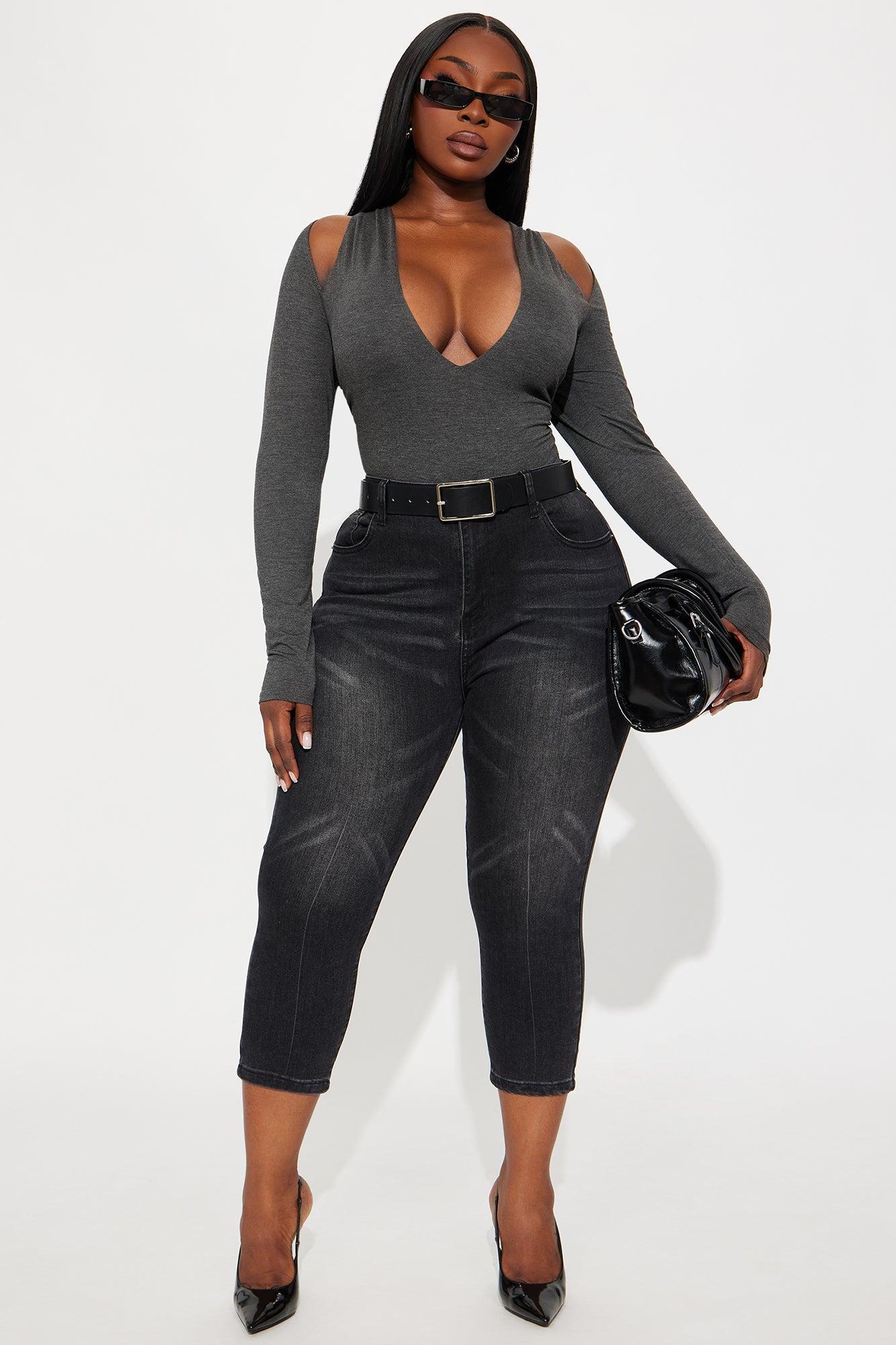 Crysta Long Sleeve Cut Out Bodysuit - Charcoal Product Image