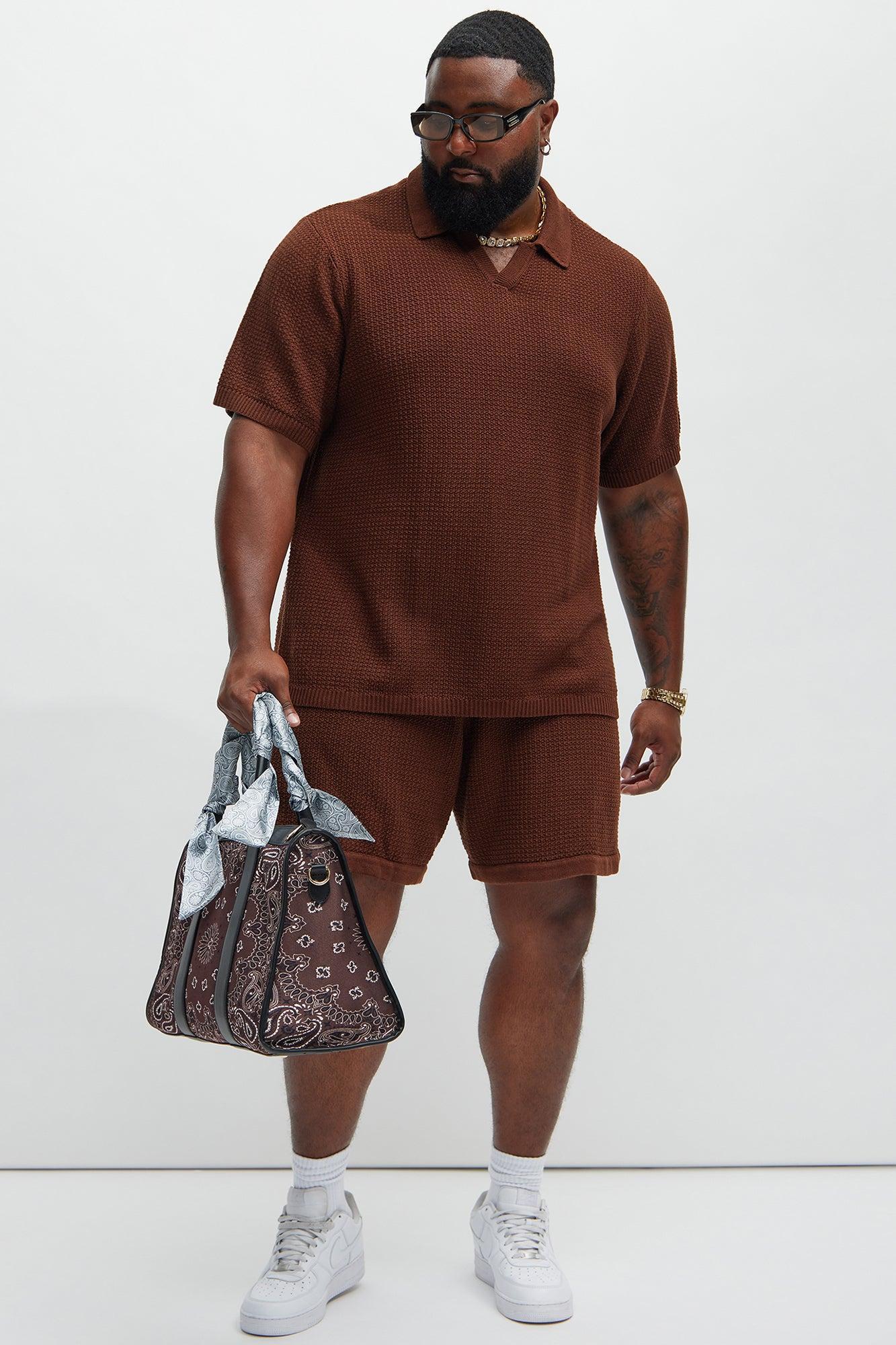Clay Textured Johnny Collar Shirt - Dark Brown Product Image