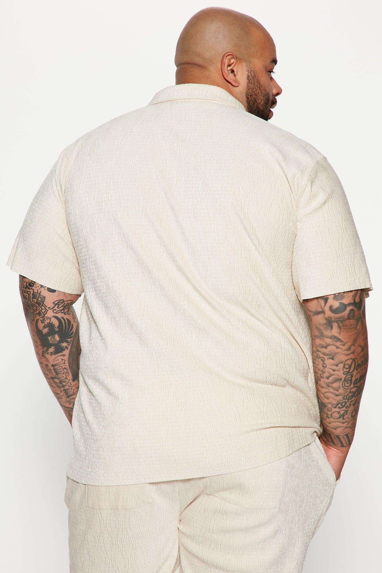 Wavy Textured Short Sleeve Cuban Shirt - Off White Product Image