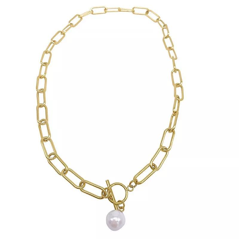 Adornia 14k Gold Plated Simulated Pearl Paper Clip Toggle Necklace, Women's, Size: 18", Silver Tone Product Image