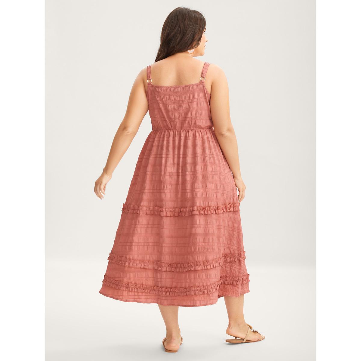 Plus Size Textured Neck-Tie Layered Pockets Midi Dress Rust Women V-neck Sleeveless Curvy BloomChic 14-16/1X Product Image