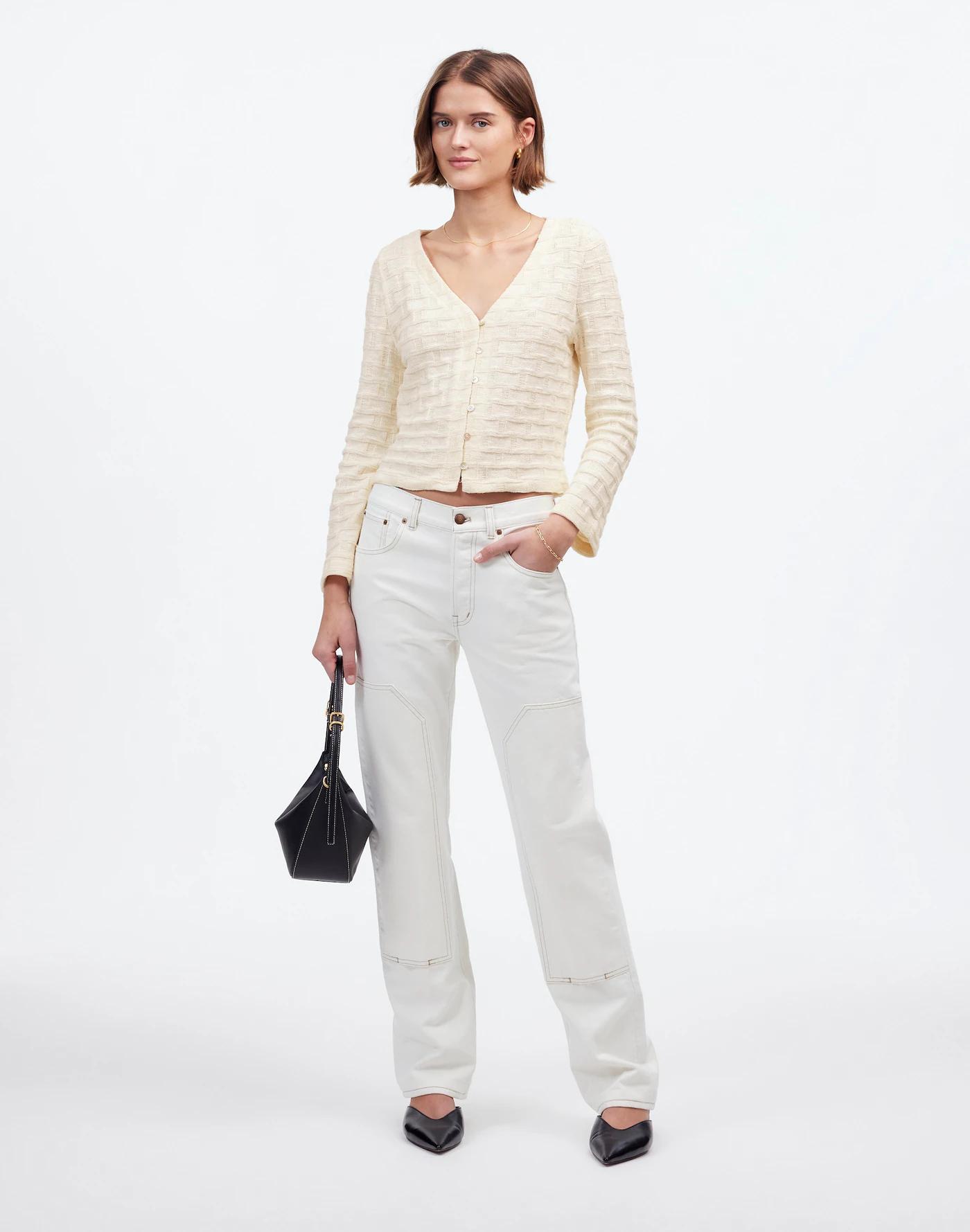 Basket-Weave Stitch Long-Sleeve Sweater Tee Product Image