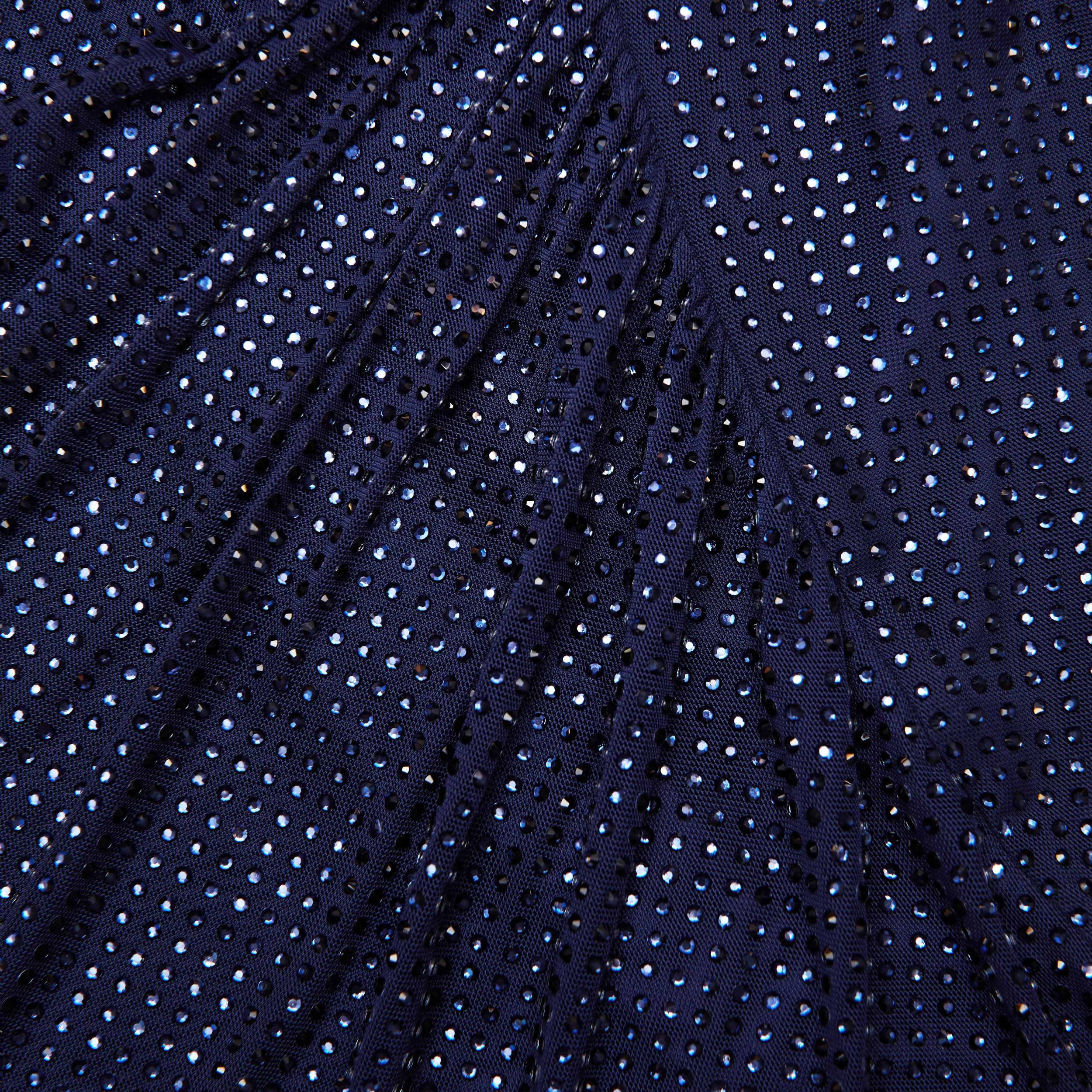 Navy Rhinestone Mesh Cut Out Midi Dress Product Image