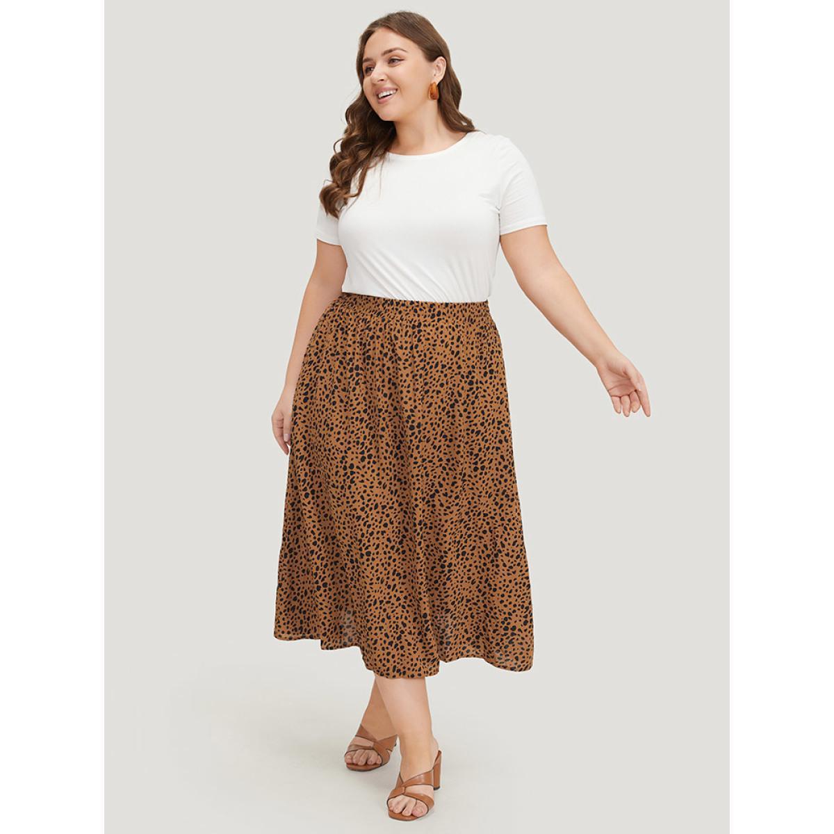 Plus Size Leopard Print Pocket Shirred Waist Skirt Women Leopard Elegant Pocket No stretch Pocket Dailywear Skirts BloomChic 14-16/1X Product Image