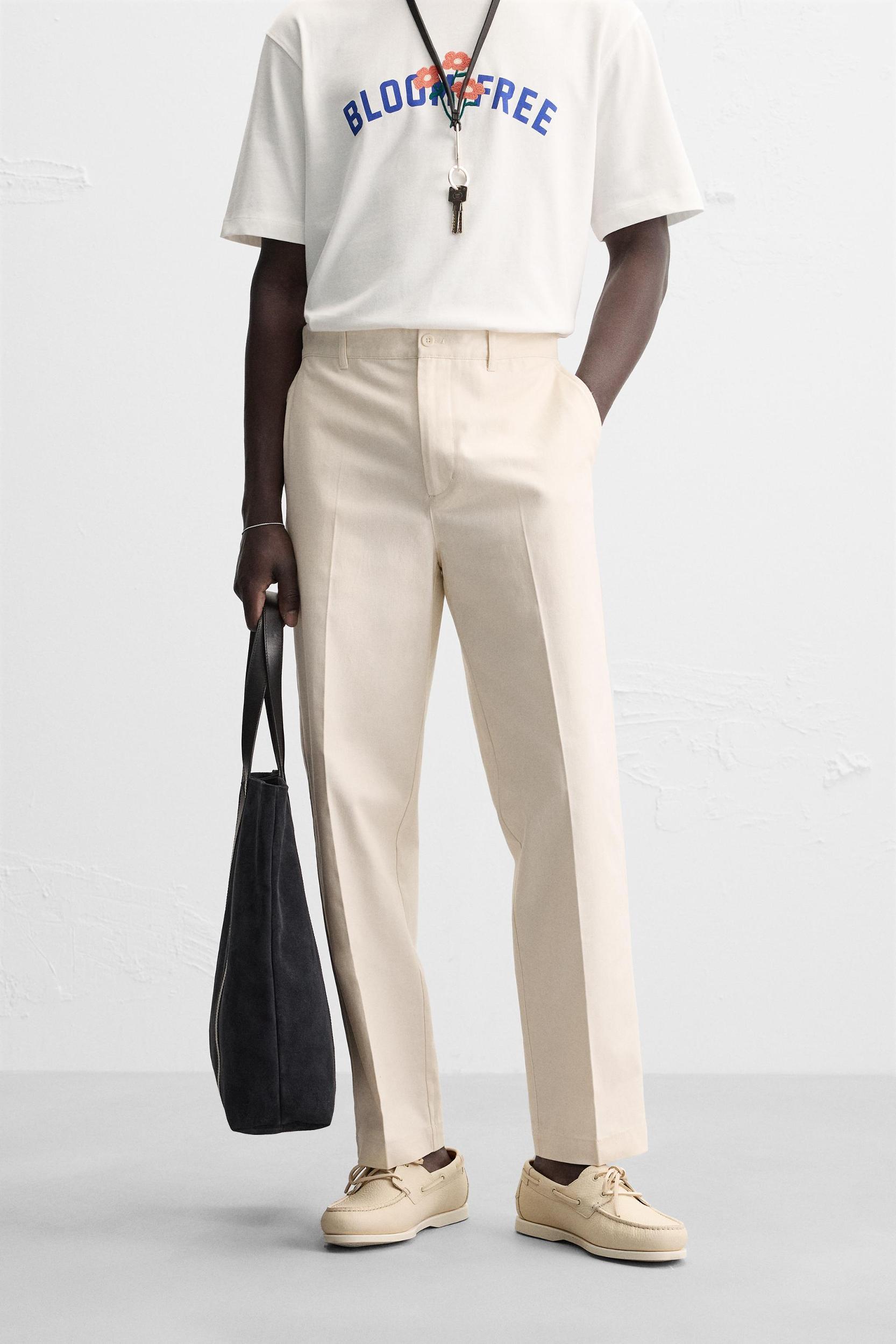 REGULAR FIT HERRINGBONE PANTS Product Image
