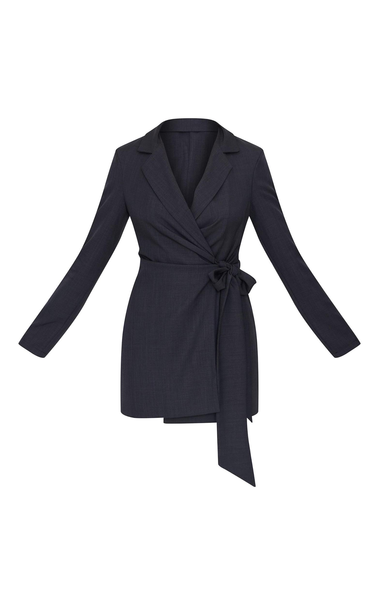  Black Woven Tie Wrap Blazer Dress Product Image