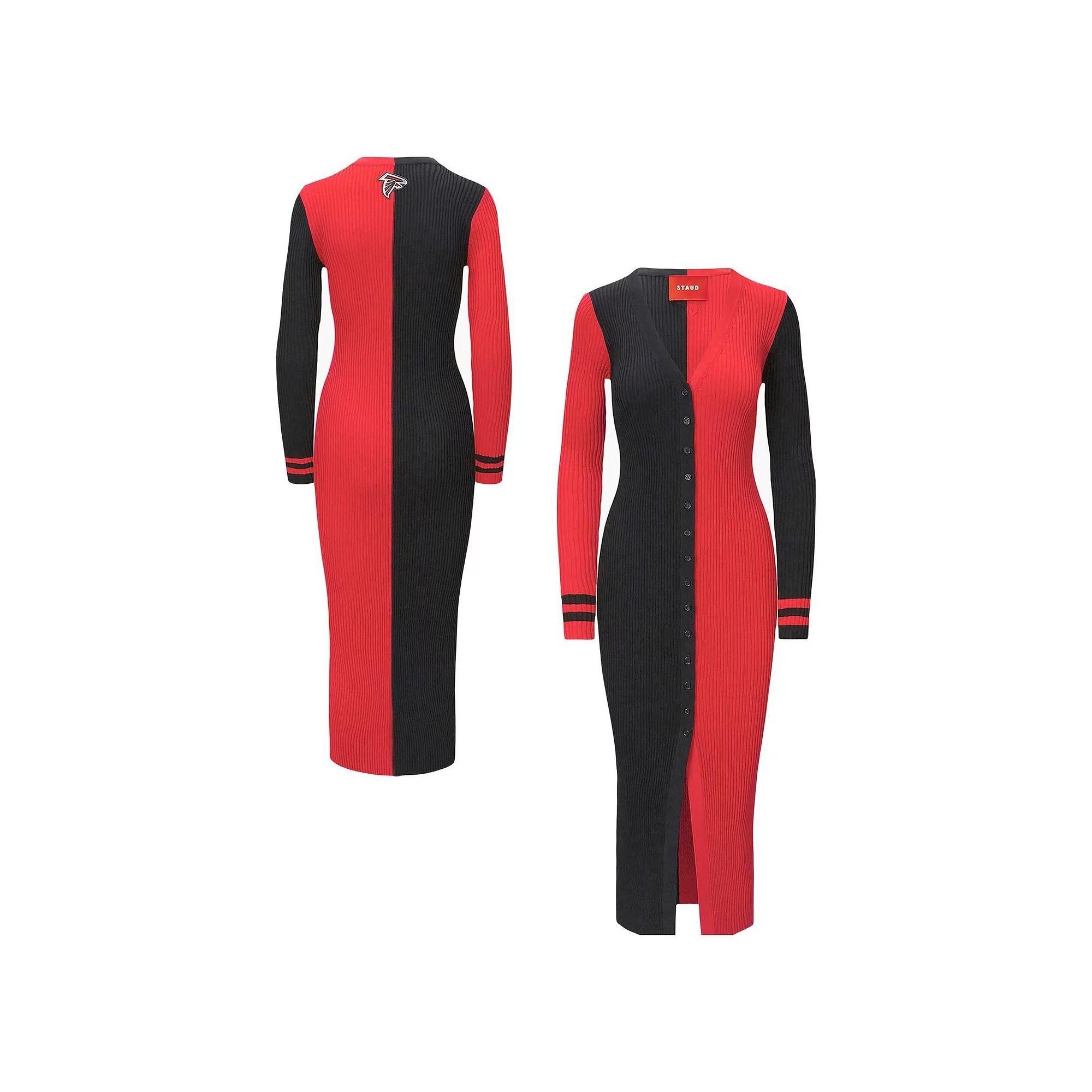 Women's Black/Red Atlanta Falcons Shoko Knit Button-Up Sweater Dress, Size: Large Product Image