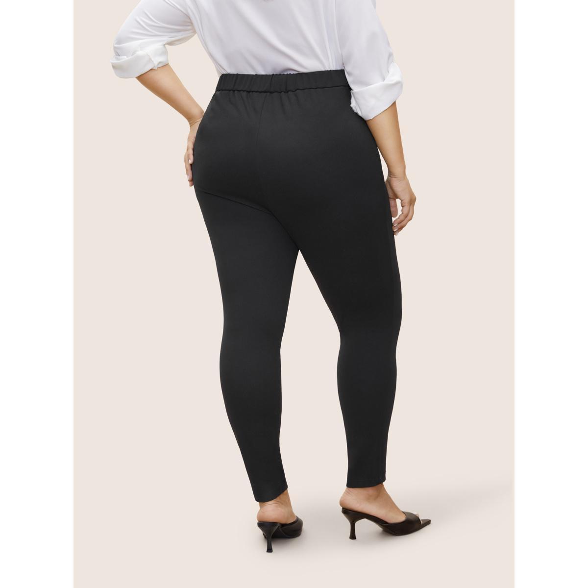 Plus Size Plain Pocket Elastic Waist High Rise Pants Women Black Basics Skinny High Rise Everyday Pants BloomChic 10/M Product Image