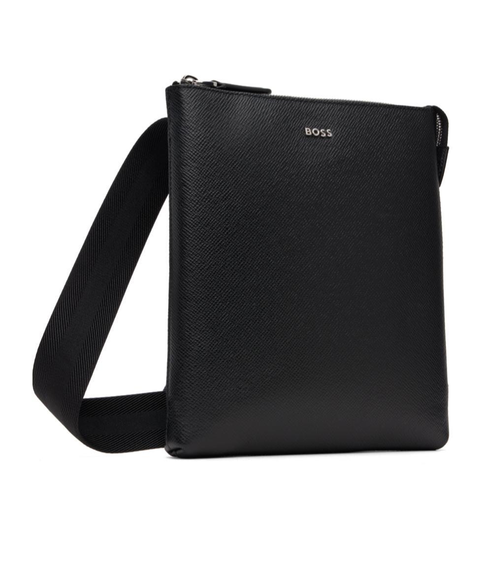HUGO BOSS Structured Leather Crossbody Bag In Black Product Image