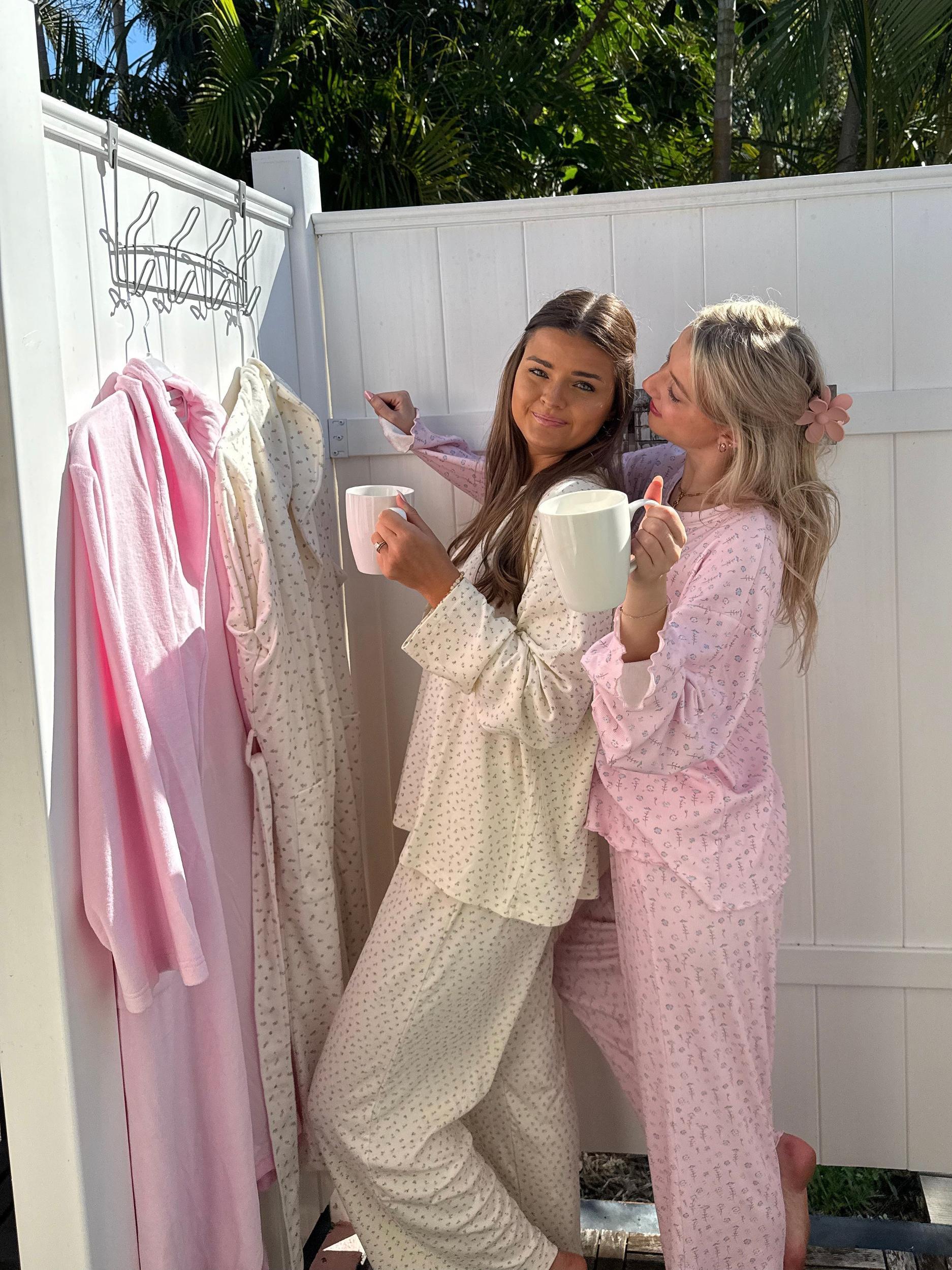 Pale Floral Long Sleeve Pajama Top Product Image