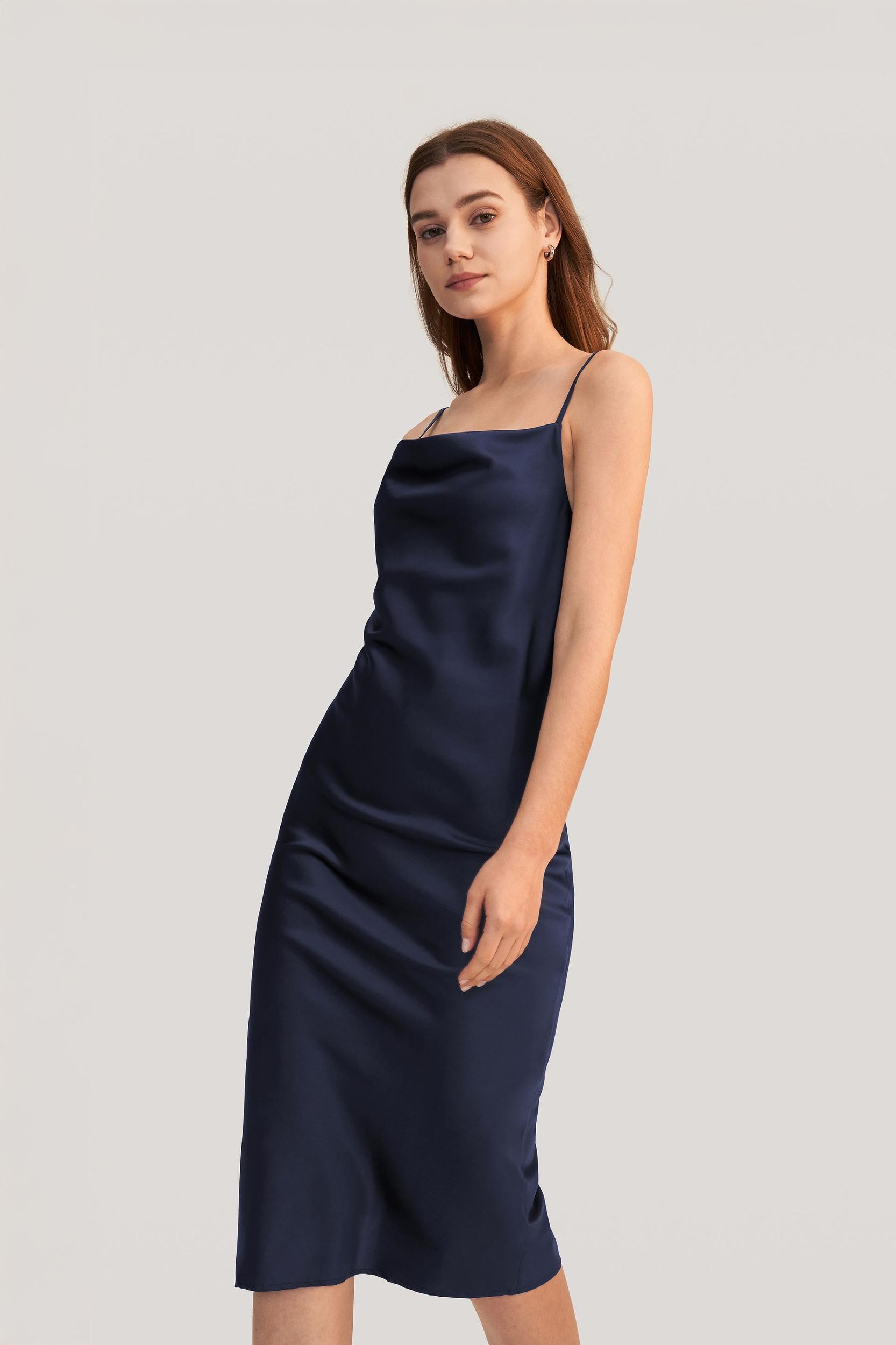 Elegant Alluring Cowl Neck Silk Dress Product Image