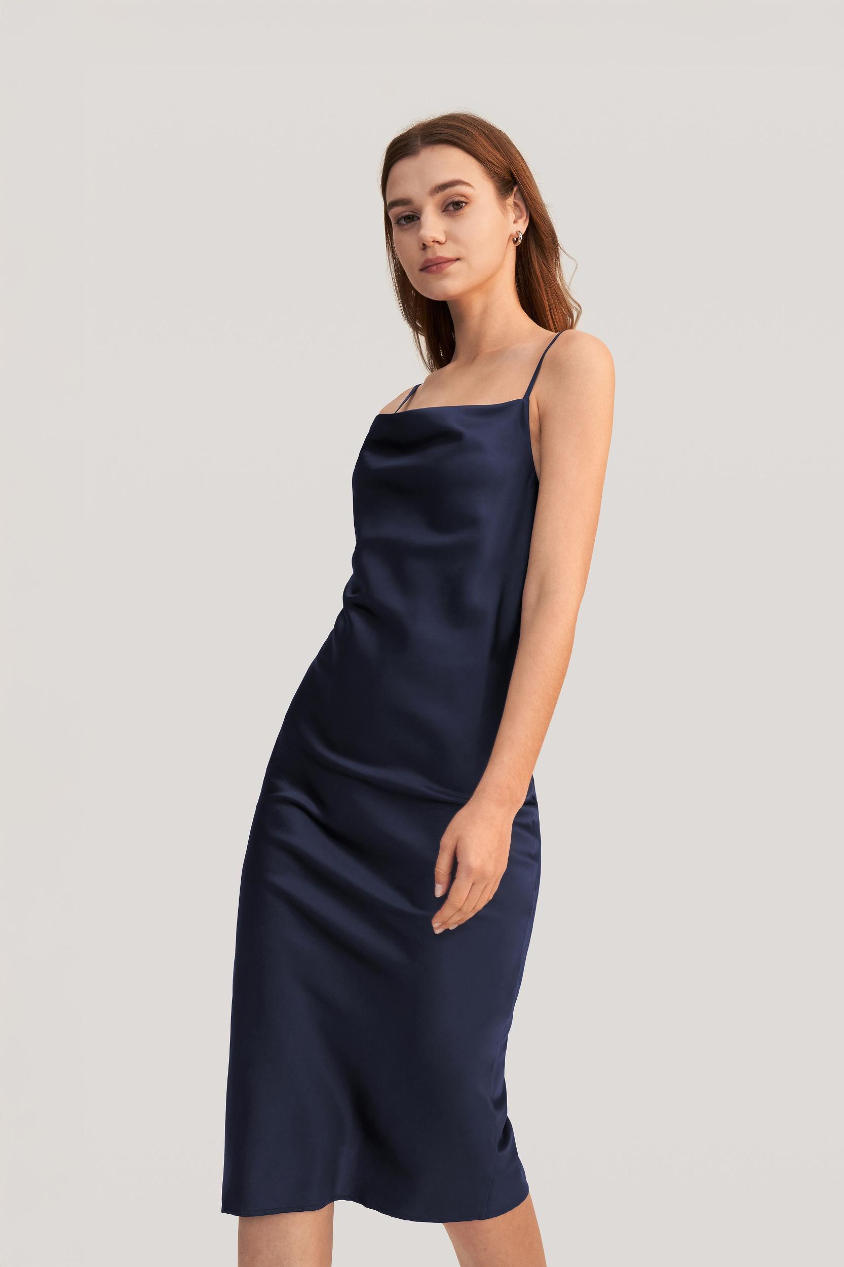 Elegant Alluring Cowl Neck Silk Dress Product Image