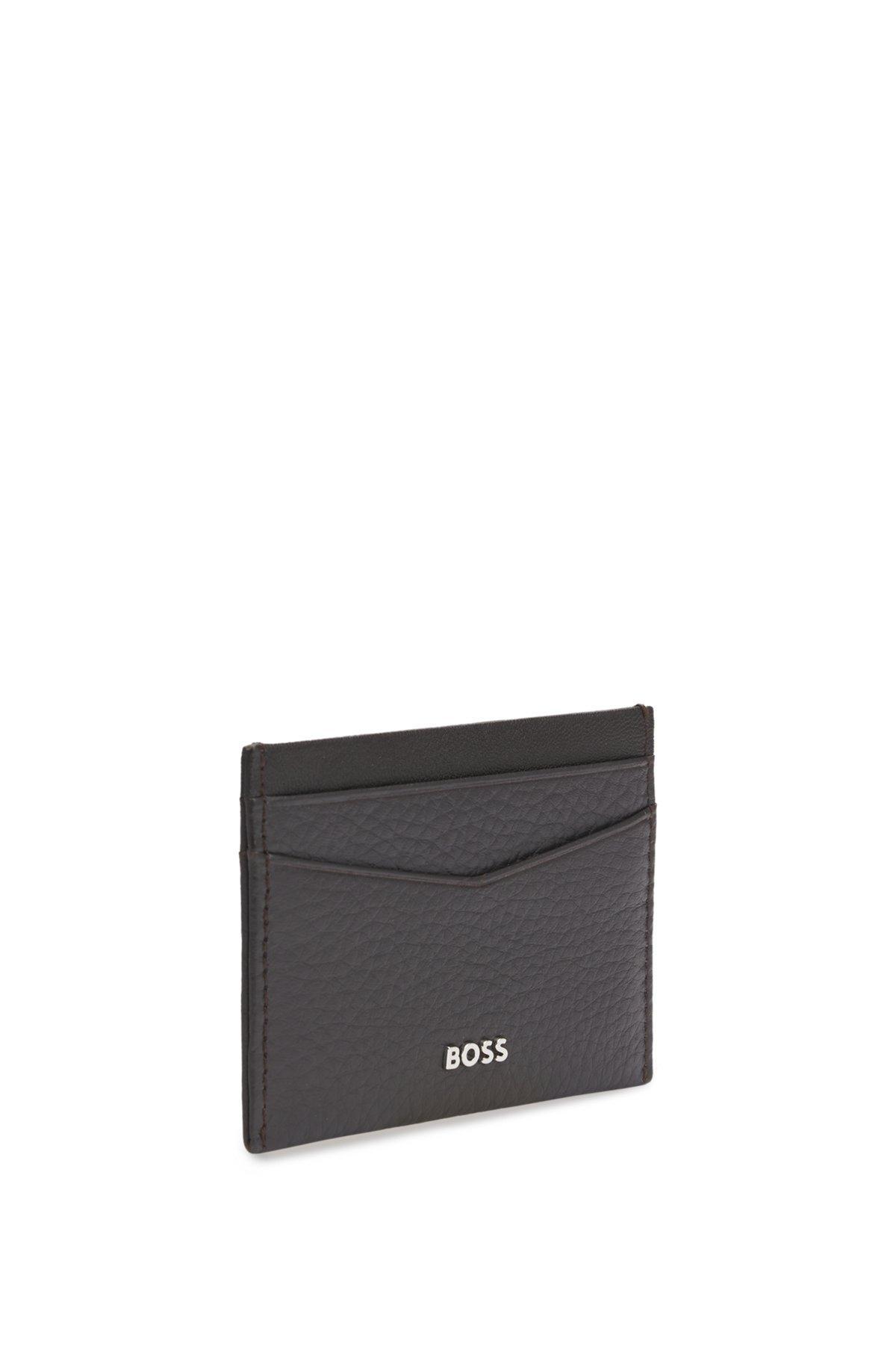 Card holder in grained leather with metallic logo lettering Product Image