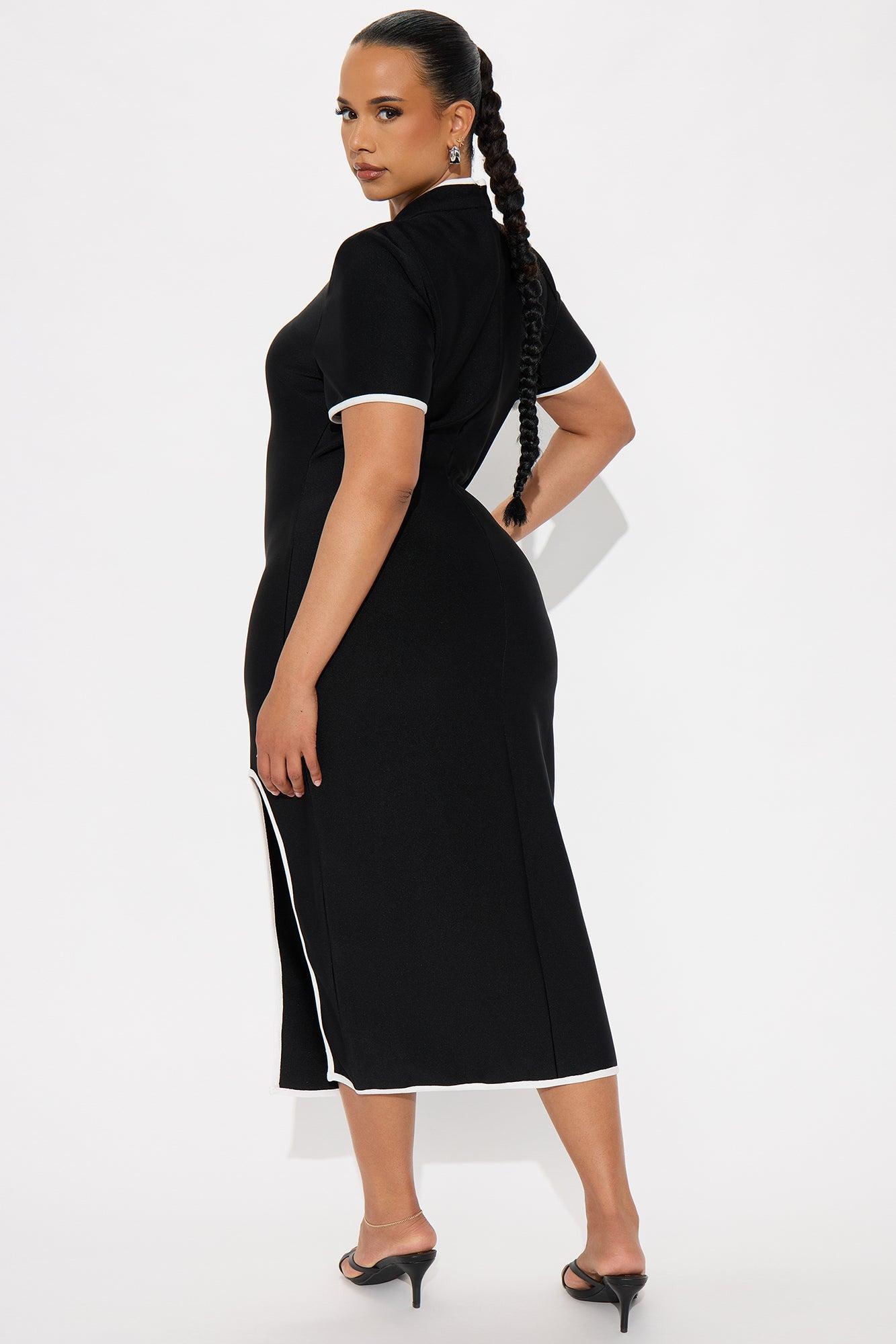 Worth It Collar Bandage Midi Dress - Black/White Product Image