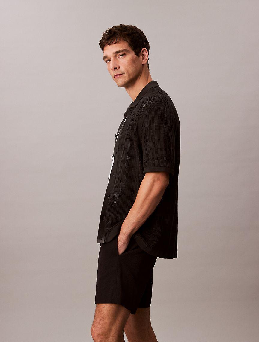 Cotton Mesh Button-Down Sweater Product Image