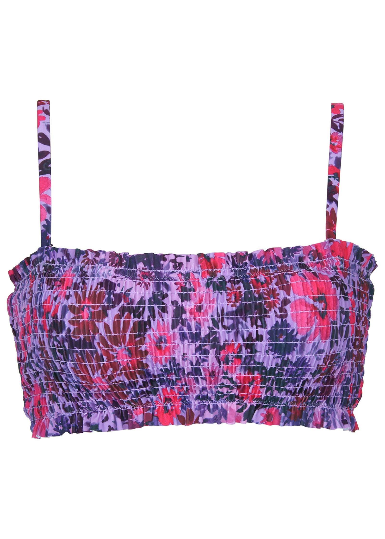 Smocked Bandeau Top - Ditsy Pink Purple Product Image