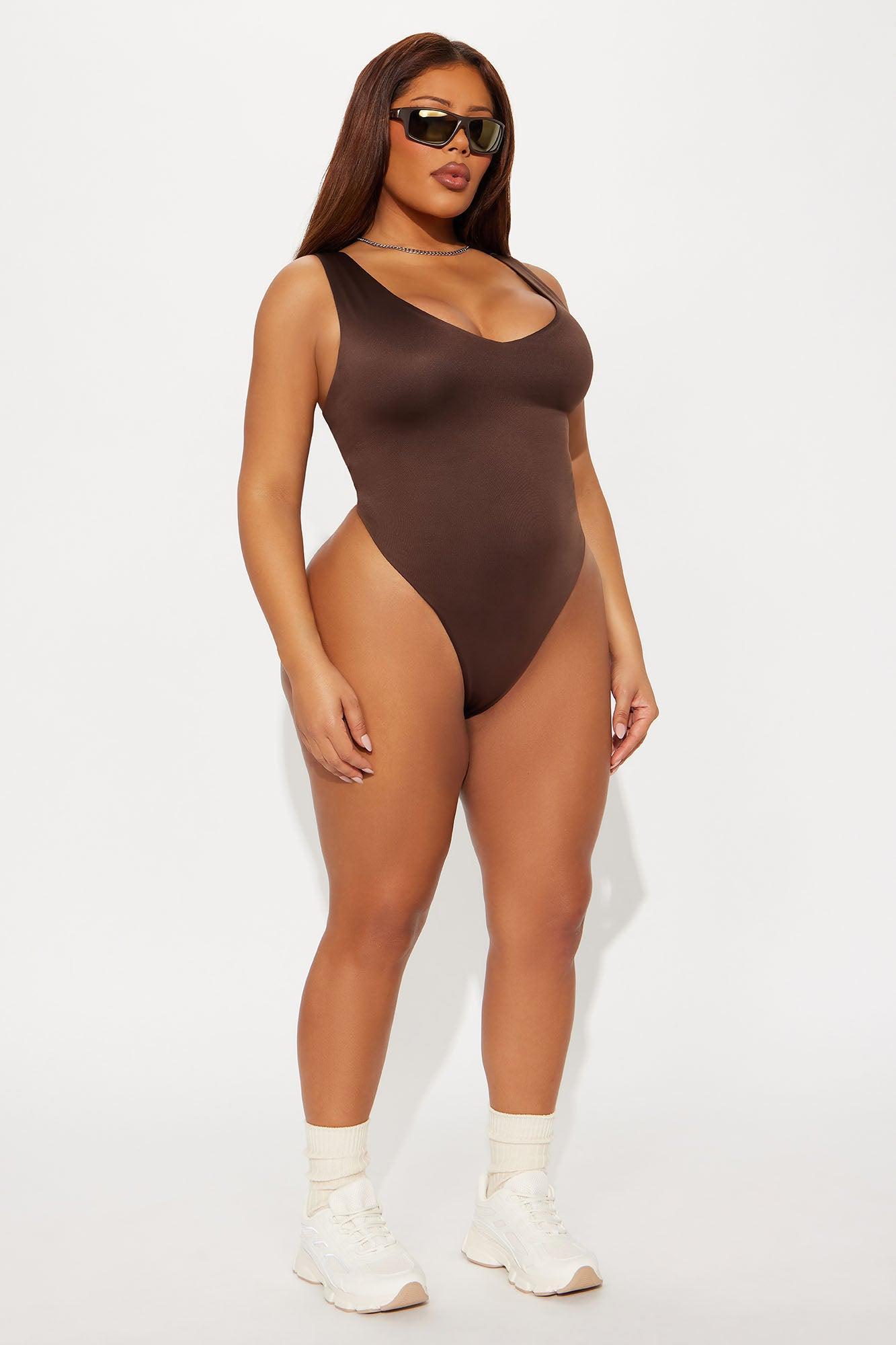 Contour Double Lined V Neck Bodysuit - Chocolate Product Image