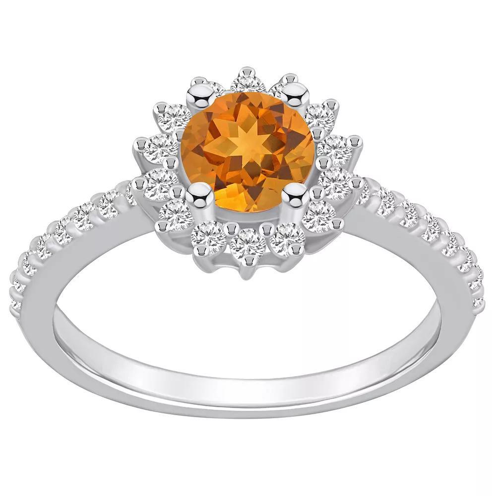 Alyson Layne 14k White Gold Citine & 1/2 Carat T.W. Diamond Halo Ring, Women's, Size: 6, Orange Product Image