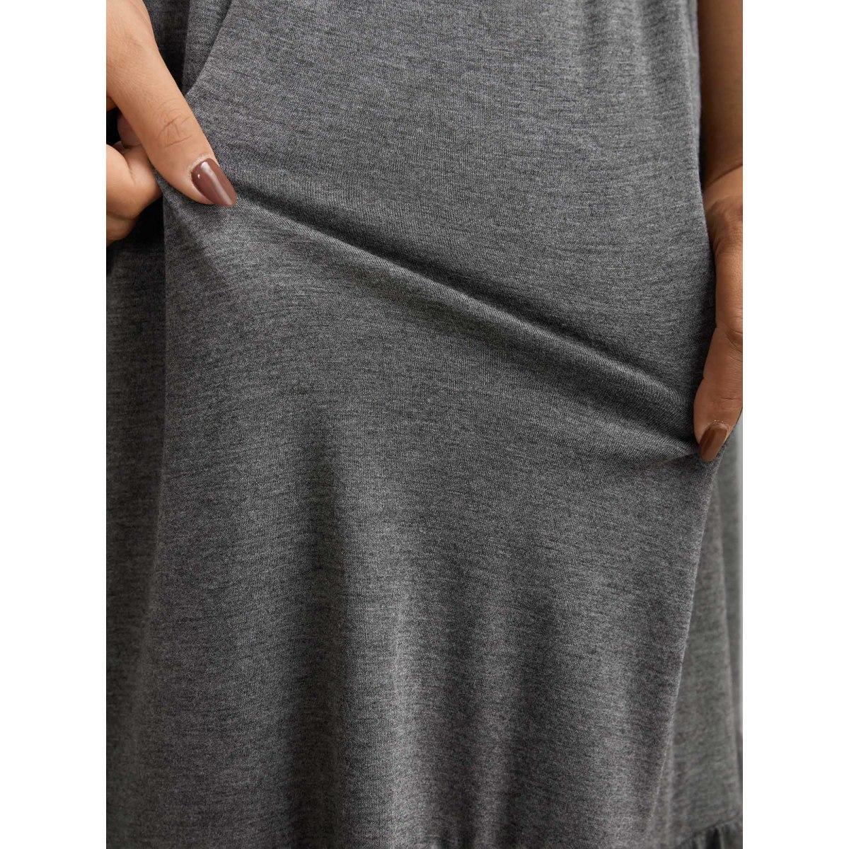 Plus Size Stretchy Fabric Pockets Ruffled Hem Midi Dress DarkGray Women Casual Knit Dresses Bloomchic 14-16/1X Product Image