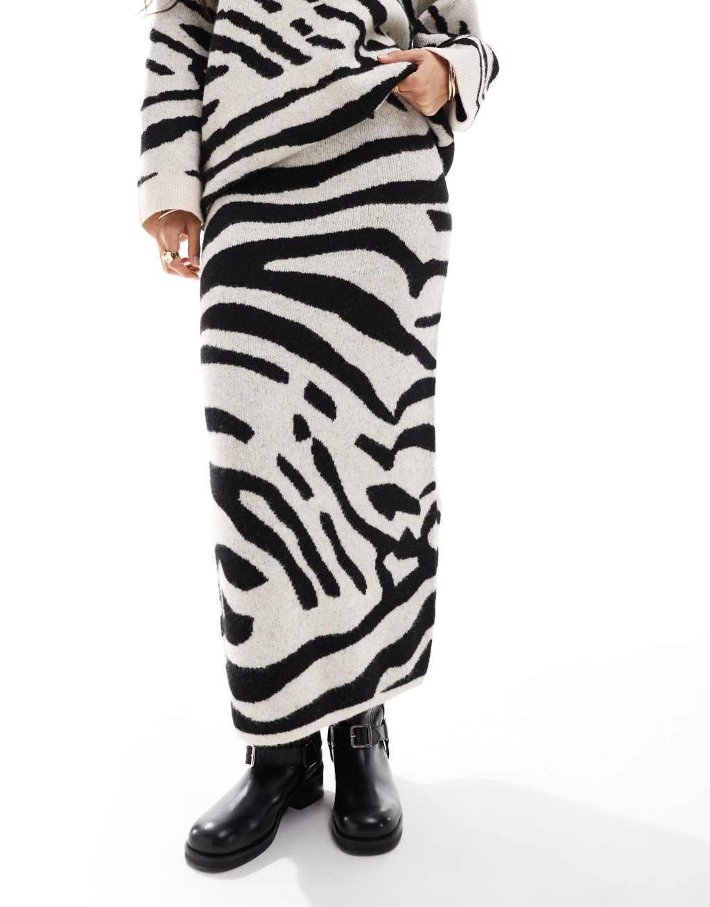 ASOS DESIGN knit maxi skirt in zebra - part of a set Product Image