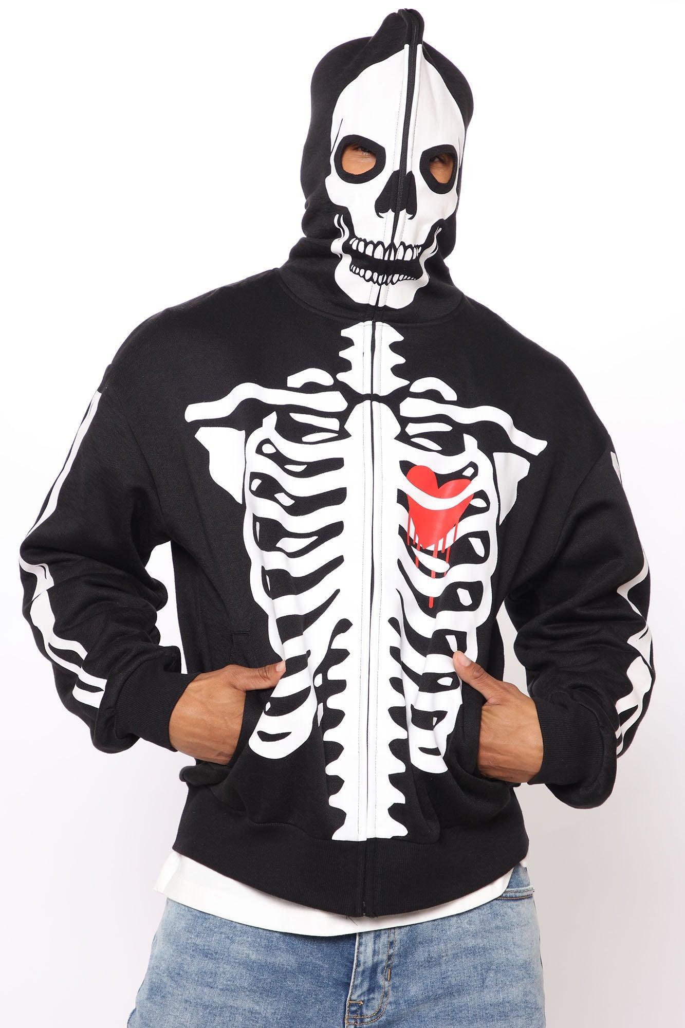 Skull Body Zip Up Hoodie - Black Product Image