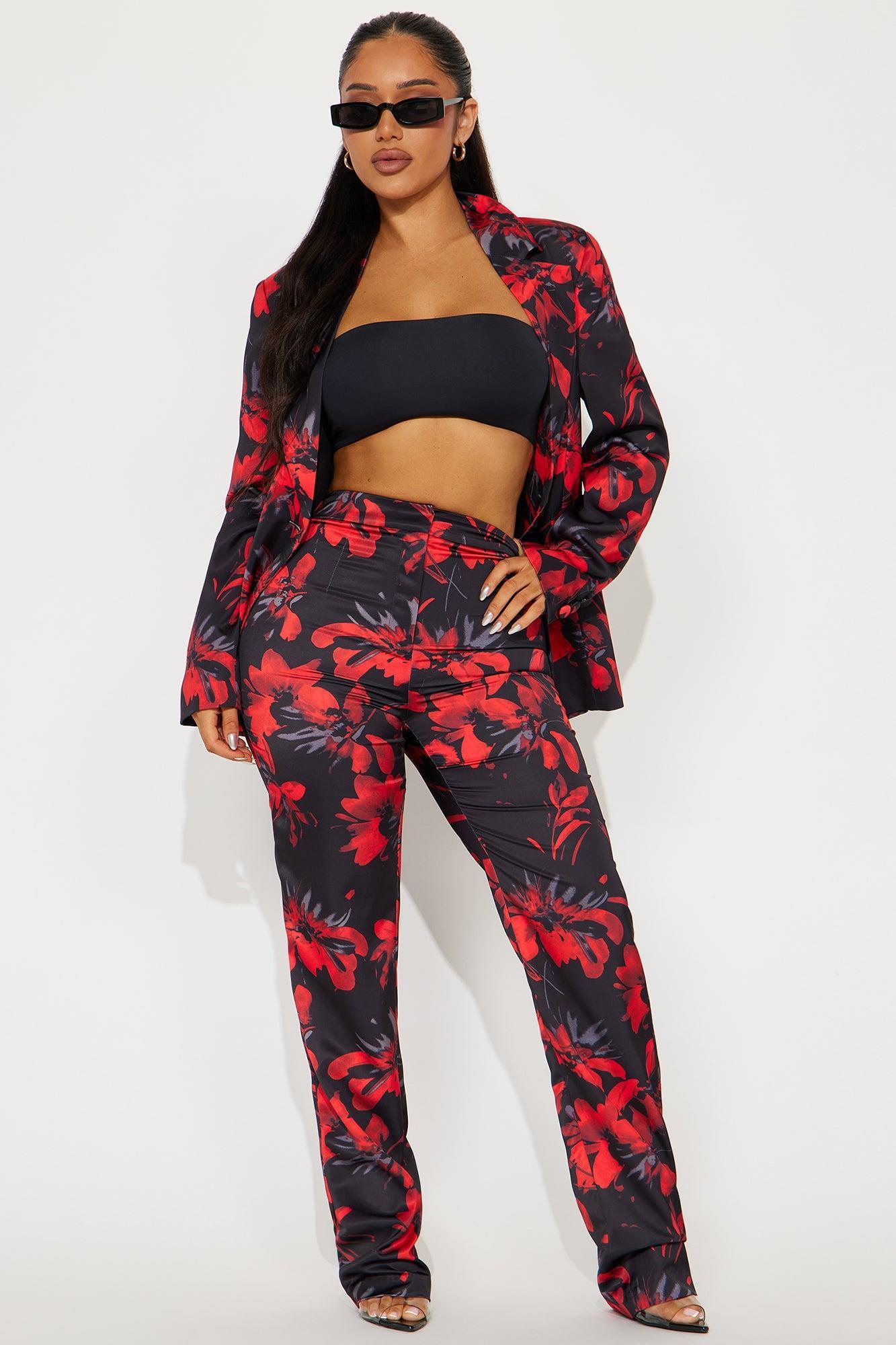 Head Boss Satin Pant Set - Black/Red Product Image