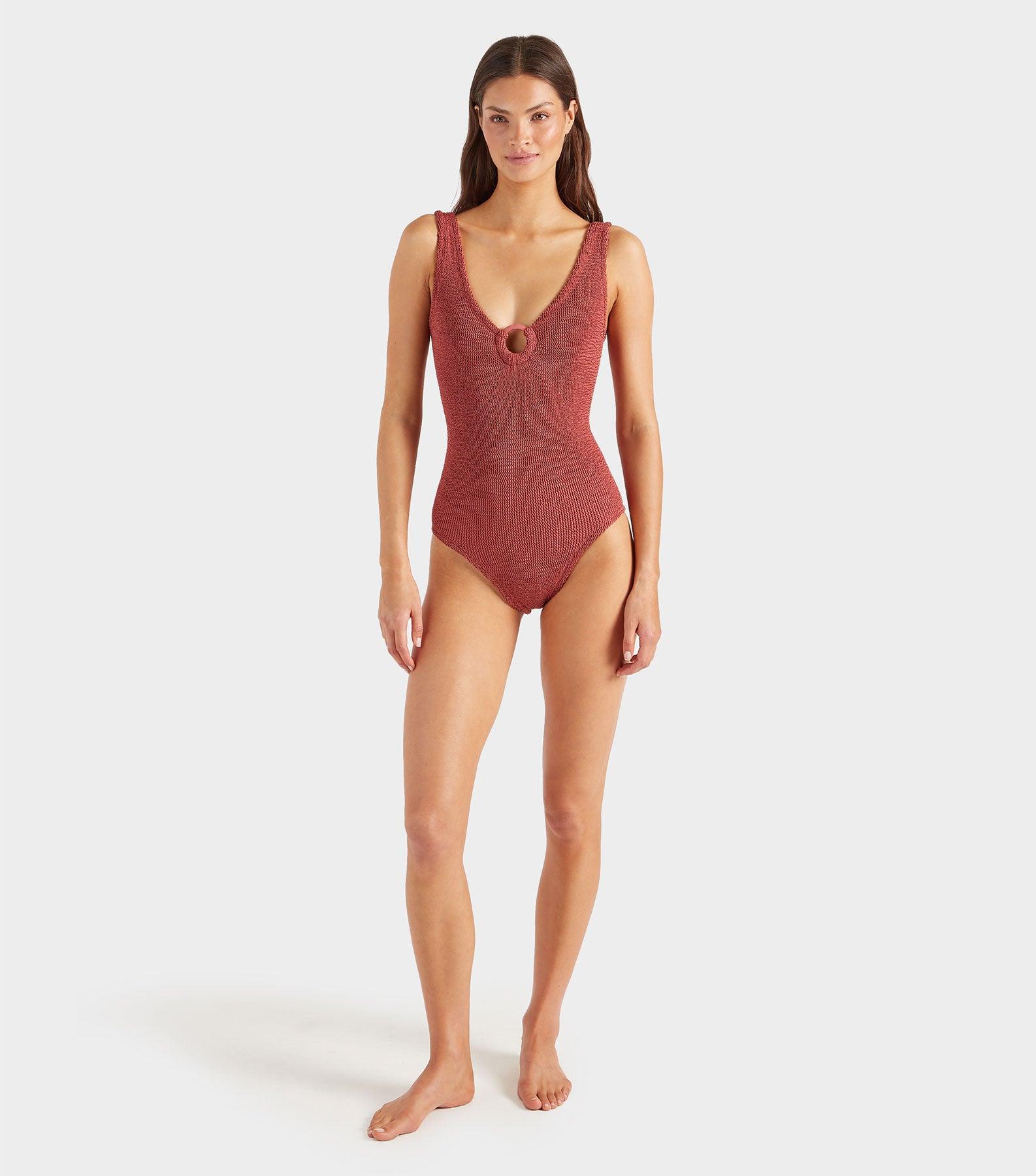 Coverage Celine Swim With Tonal Hoops - Metallic Rosewood Product Image