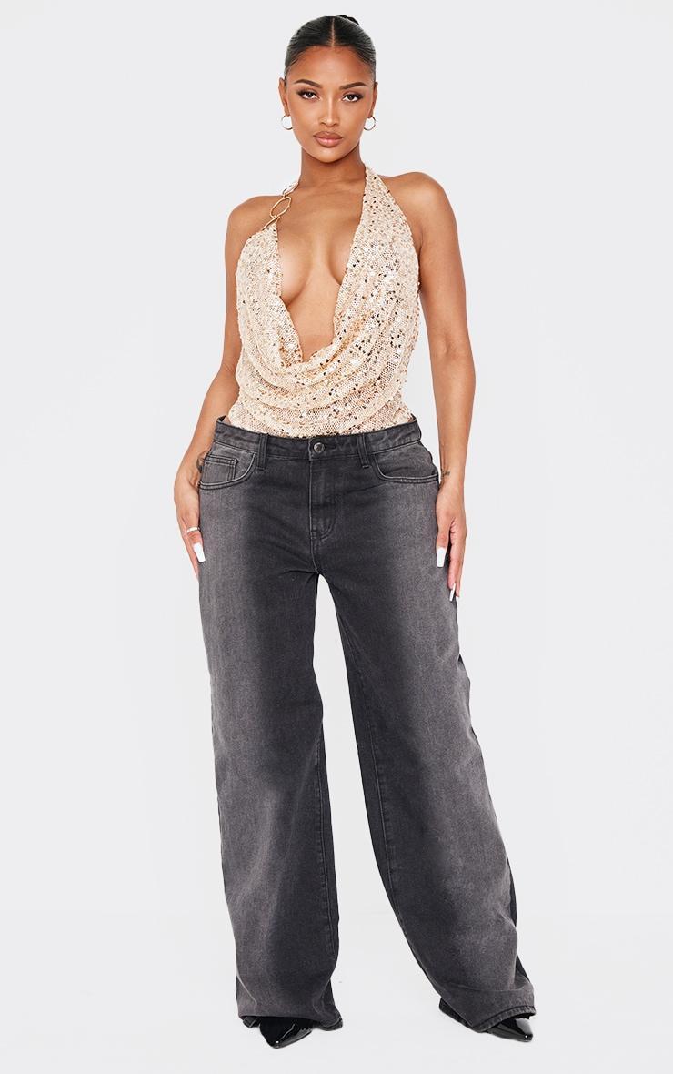 Shape Gold Sequin Ring Detail Cowl Neck Top Product Image
