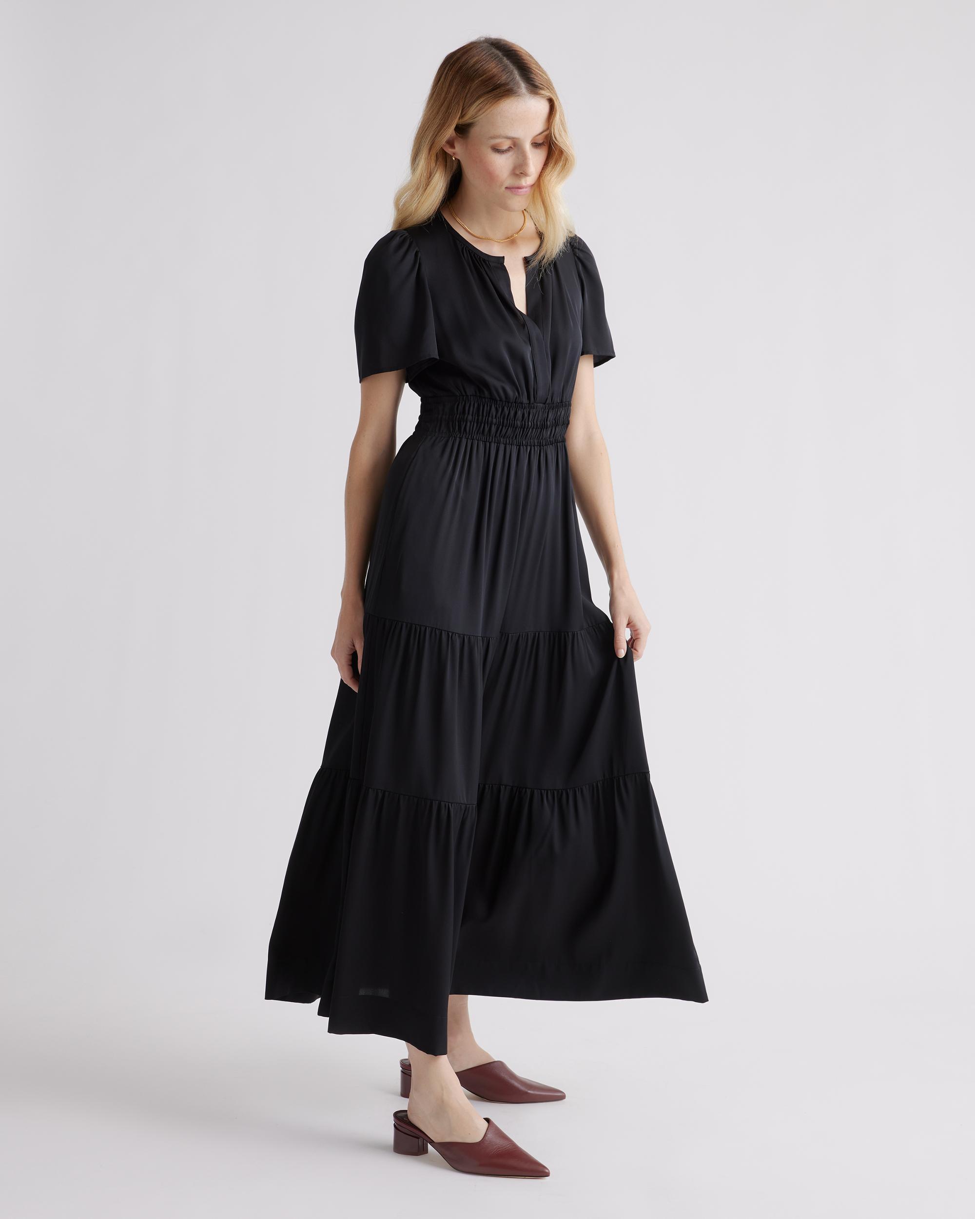 Quince | Women's Washable Stretch Silk Tiered Maxi Dress Size XS Product Image