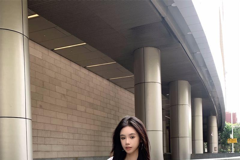 Plain Zip-Up Hoodie / Spaghetti Strap Scoop Neck Romper Product Image
