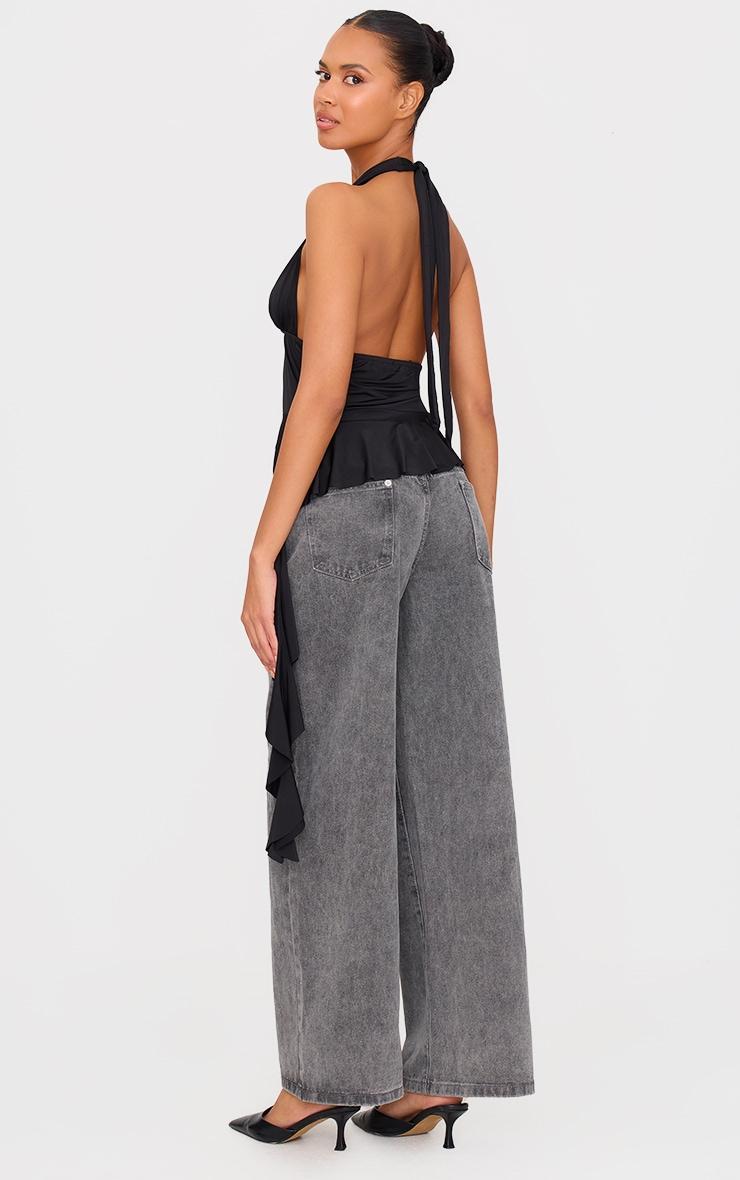 Black Slinky Ruffle Detail Halterneck Long Top Product Image