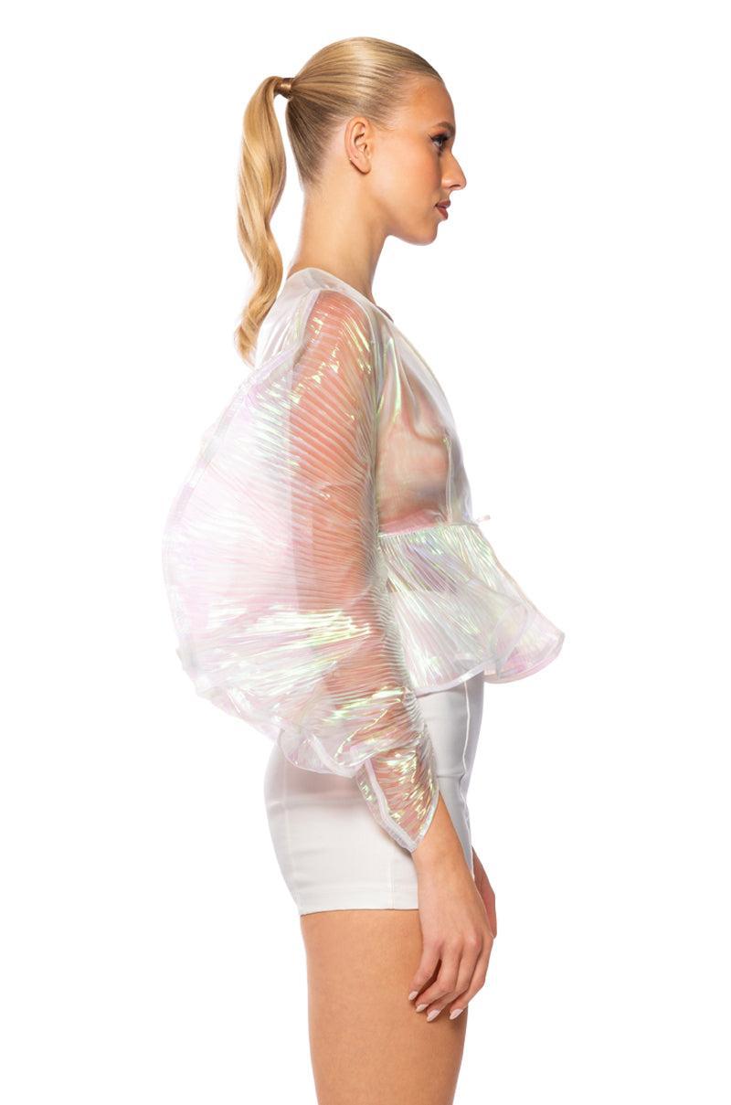 ETHEREAL PLEATED PEPLUM WRAP BLOUSE Product Image