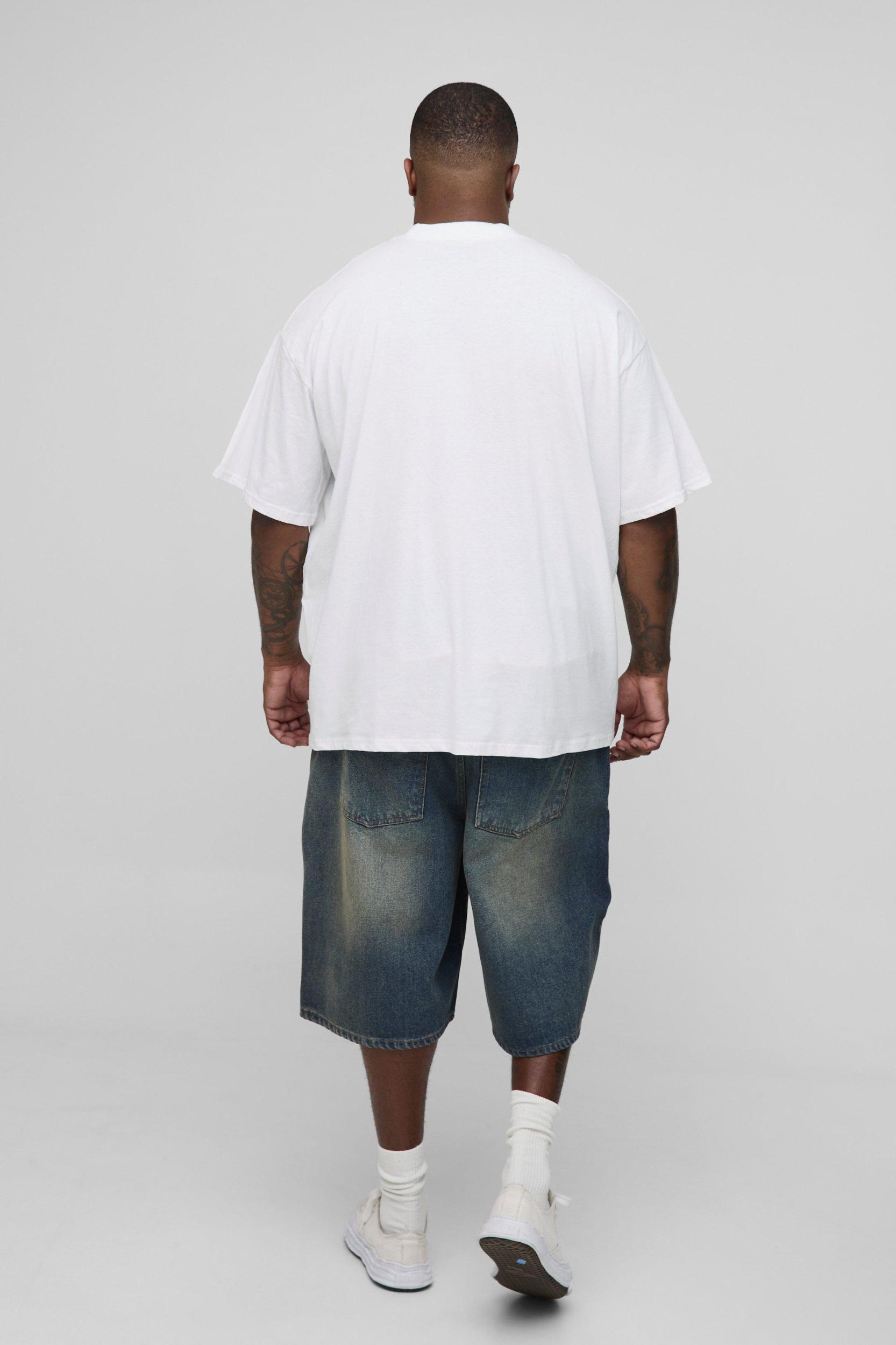 Plus Oversized Extended Neck Harlem Varsity Print T-Shirt | boohooMAN USA Product Image