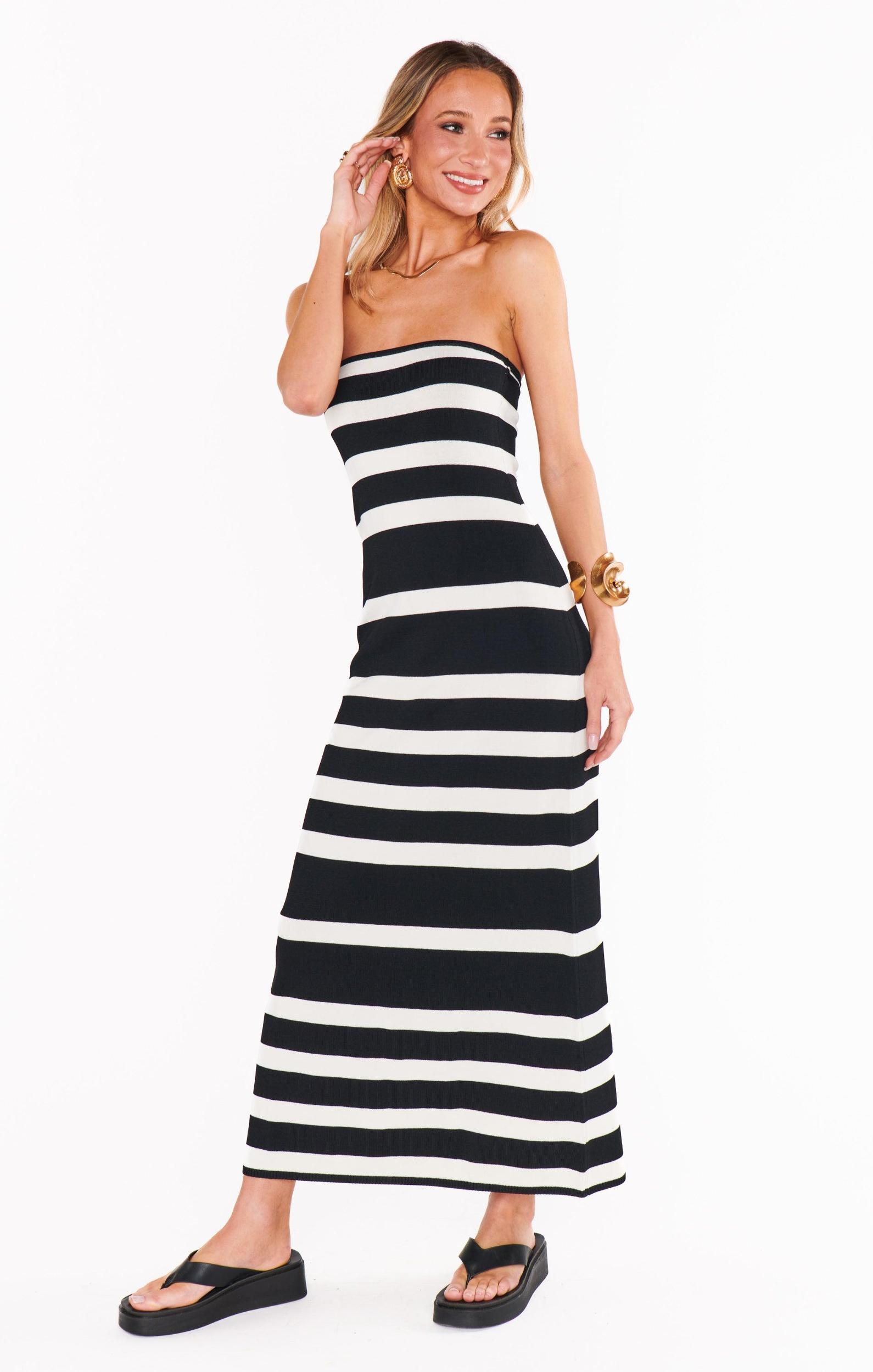 Island Nights Tube Dress ~ Black White Stripe Knit Product Image