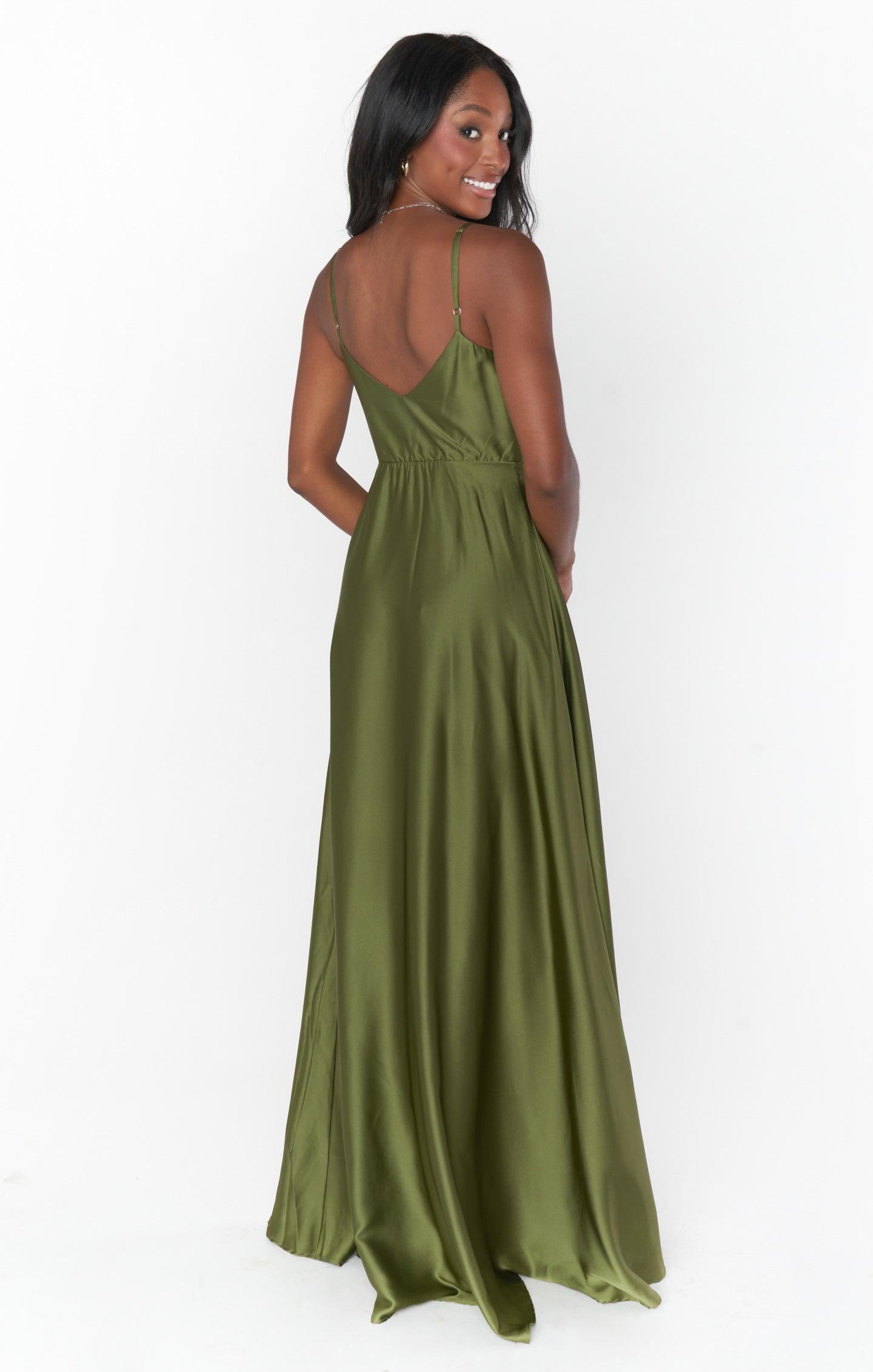 Faith Maxi Dress ~ Rich Olive Luxe Satin Product Image