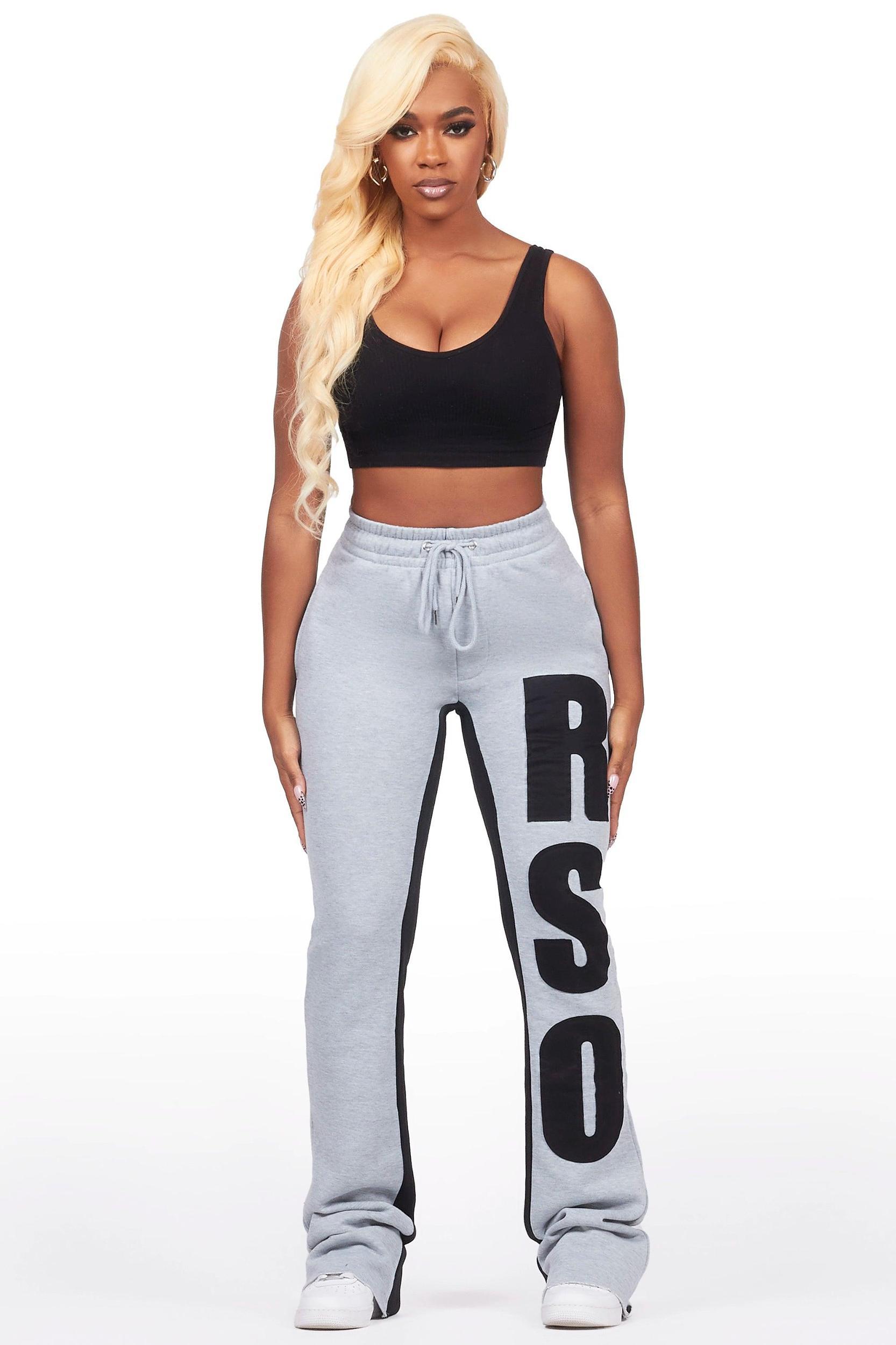 Juatica Heather Grey Baggy Stacked Track Pant Female Product Image