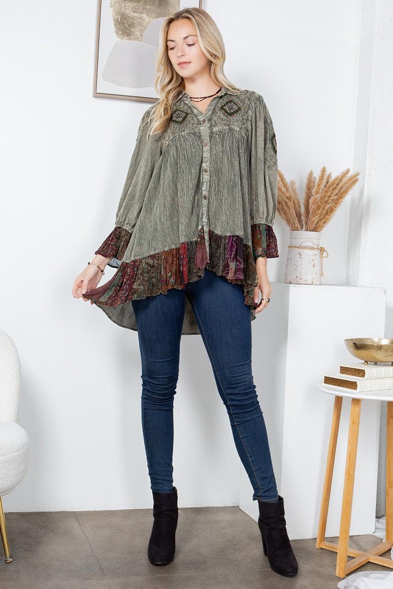 Puffed Sleeves Button-Down Top Product Image