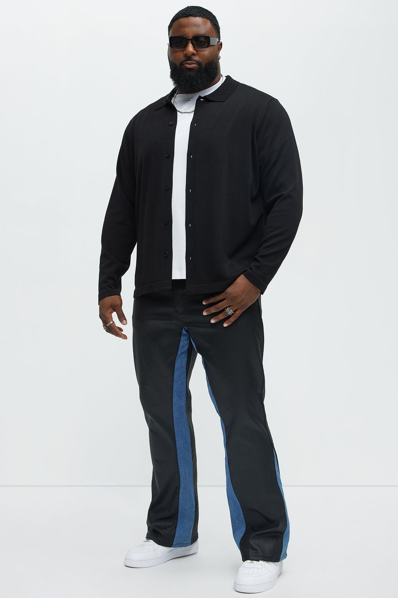 Wesley Wax Coated Panel Stacked Slim Flare Jeans - Black/combo Product Image