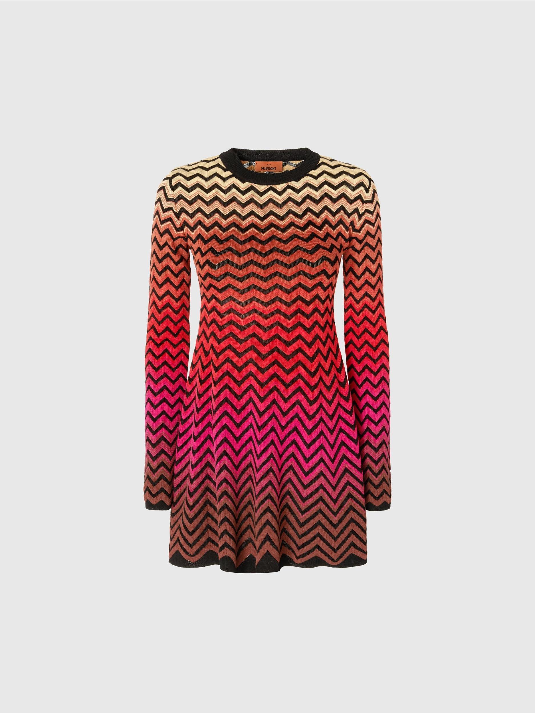 Flared mini-dress with dégradé chevron motif Product Image