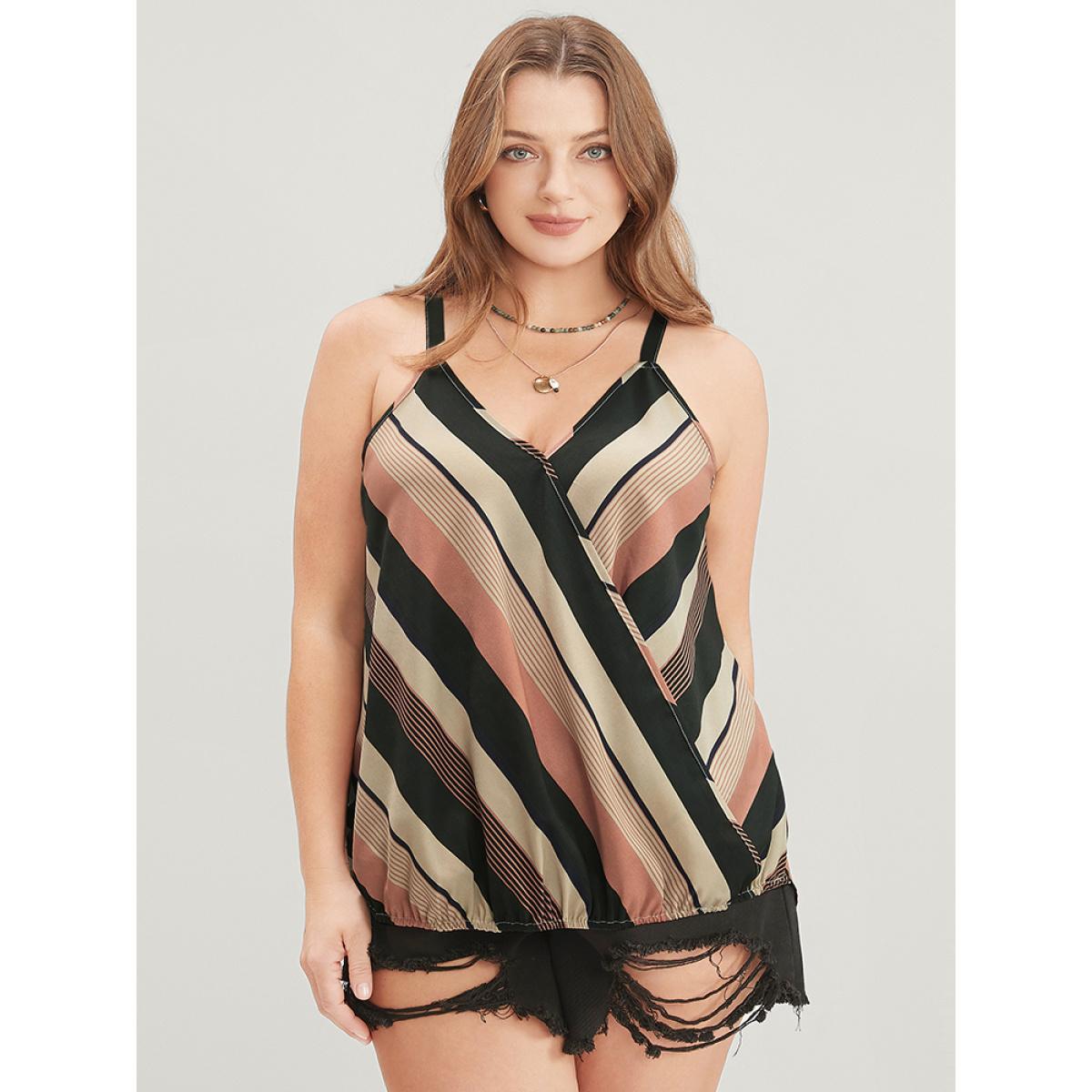 Plus Size Striped Contrast Surplice Neck Cami Top Women Multicolor Vacation Wrap V-neck Dailywear Tank Tops Camis BloomChic 22-24/3X Product Image