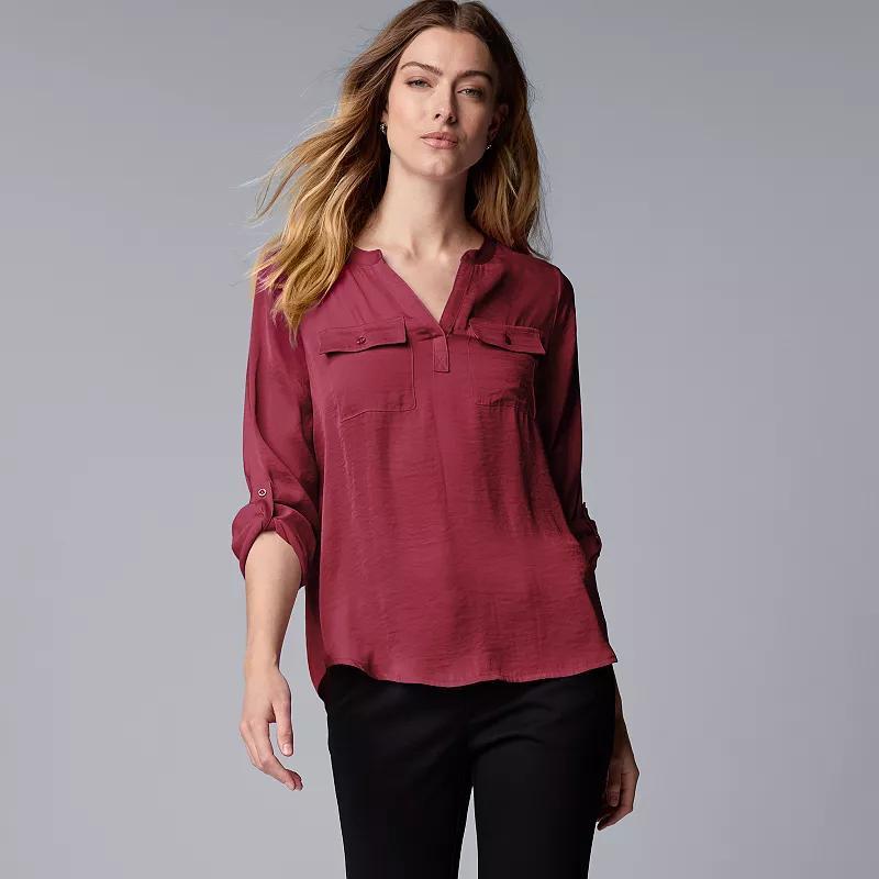 Women's Simply Vera Vera Wang Roll-Tab Popover Blouse, Size: Medium, Deep Red Product Image