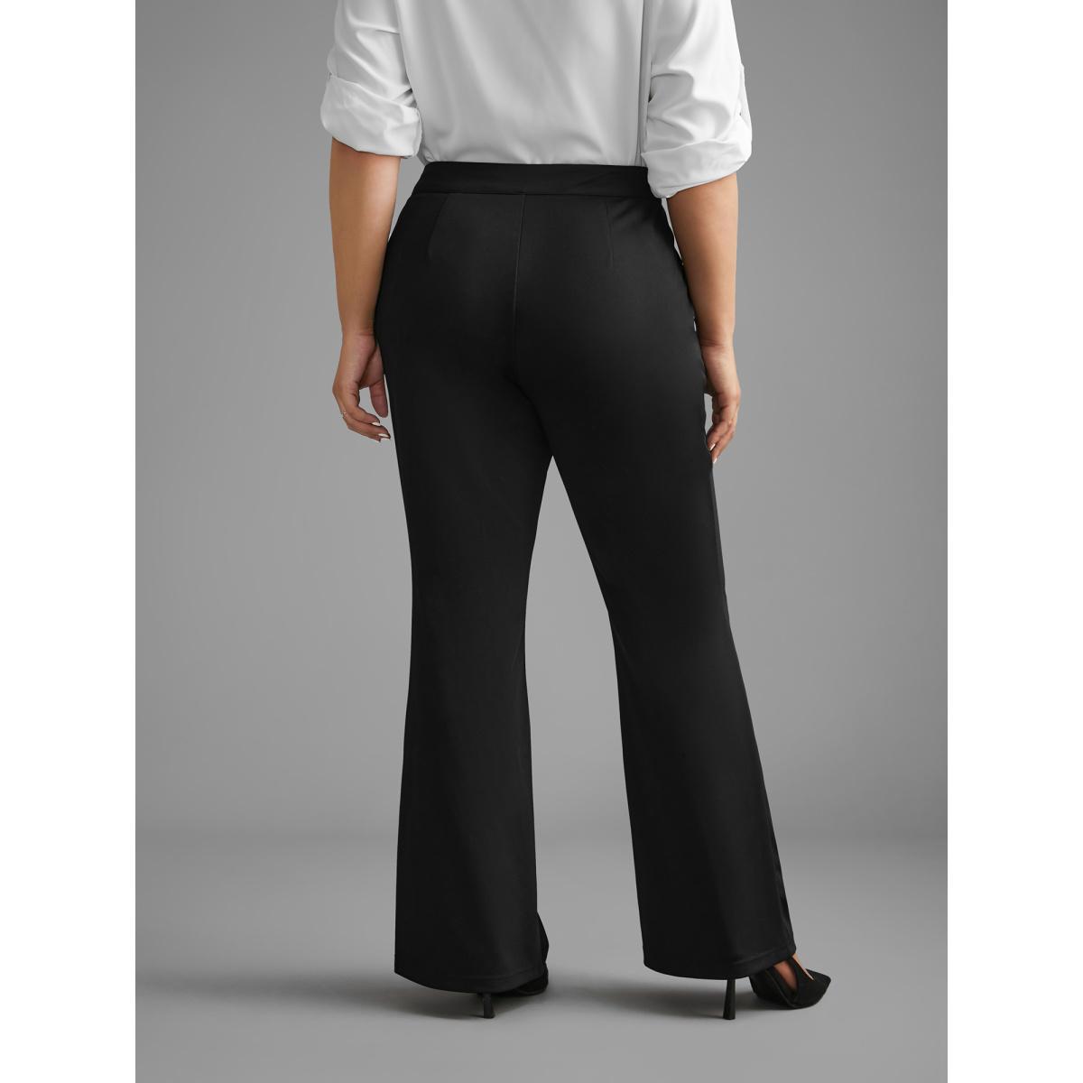 Plus Size Stretchy Woven Button Detail Bootcut Pants Women Black At the Office Bootcut Mid Rise Work Pants BloomChic 18-20/2X Product Image