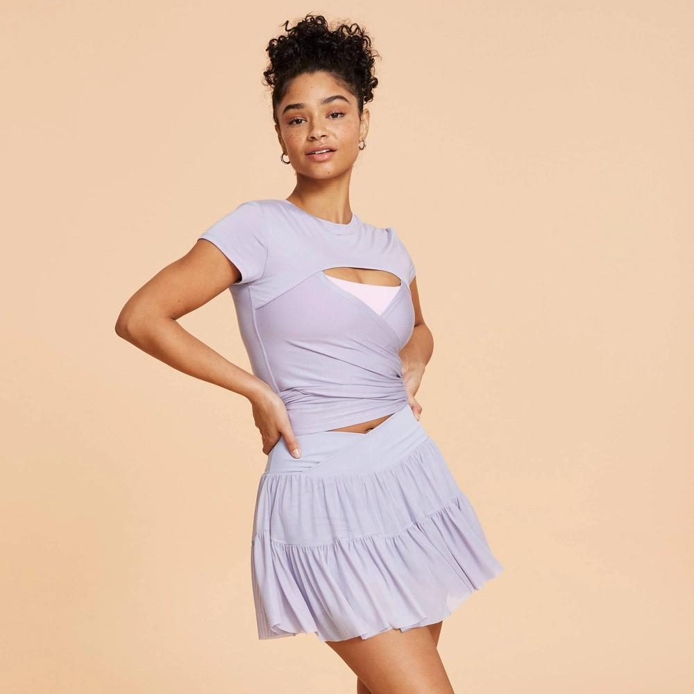 Blogilates Women's Reversible Bow Back Short Sleeve Top - Light Purple S Product Image
