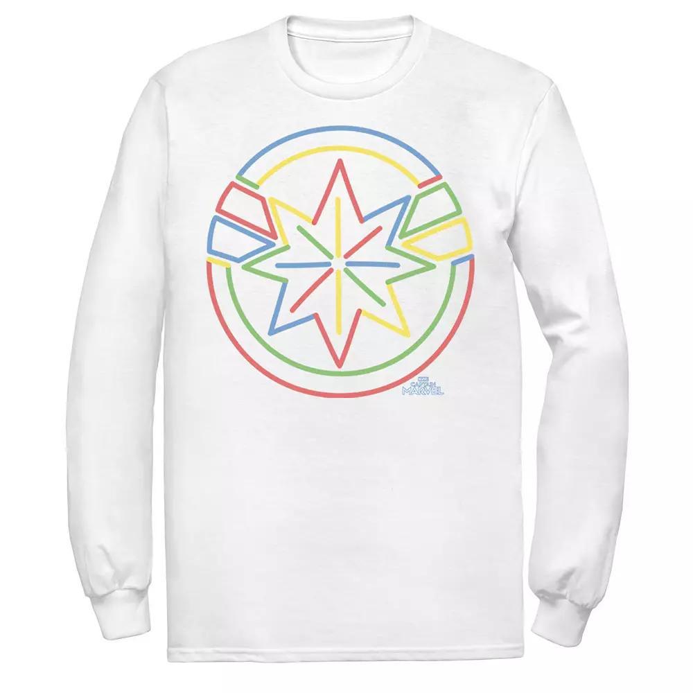 Men's Marvel Captain Marvel Colorful Star Outline Long Sleeve Graphic Tee, Size: Large, White Product Image