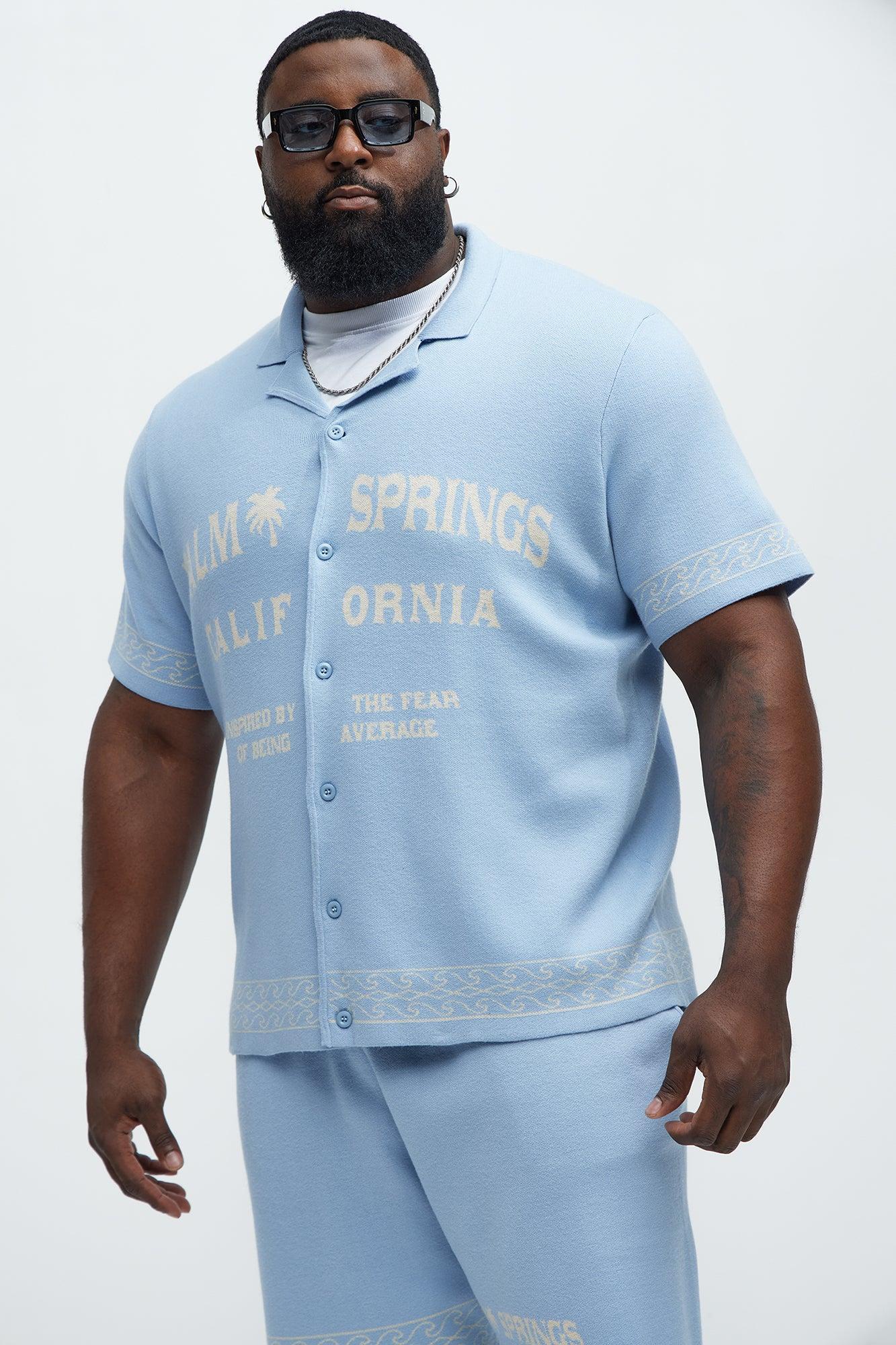 Palm Springs Short Sleeve Knitted Cuban Shirt - Blue/combo Product Image